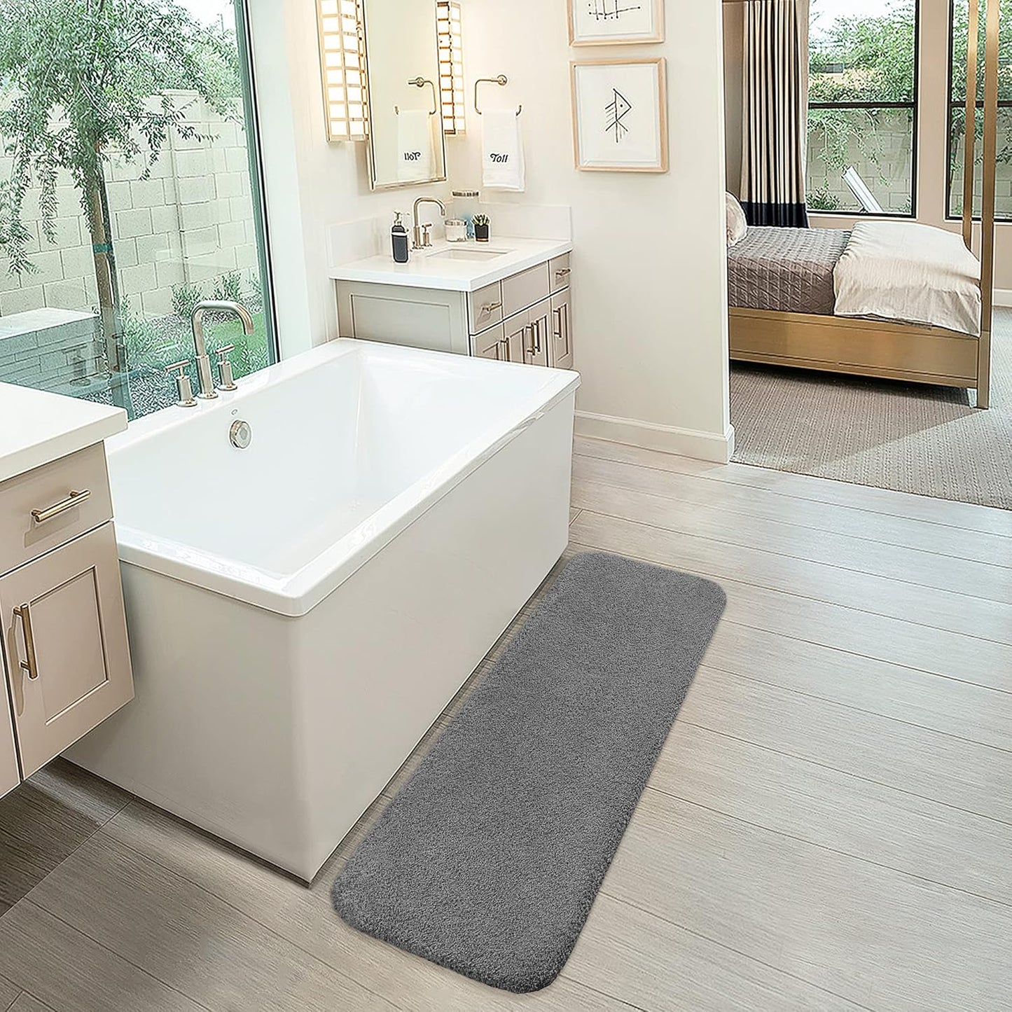 Bathroom Rugs Set 2 Pieces - Bath Rugs Ultra Soft Absorbent Non-Slip Fluffy Thick Microfiber Cozy Bath Mats Set for Tub Shower Bathroom Floors Accessories, 20"x32" & 16"x24" Set of 2 (Beige)