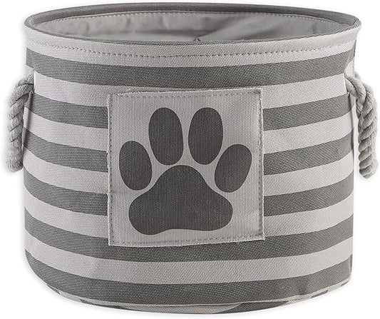 DII Bone Dry RoundSmall Pet Toy and Accessory Storage Bin, 12"(Dia) x9(H), Collapsible Organizer Storage Basket for Home Decor, Pet Toy, Blankets, Leashes and Food-Gray Stripes