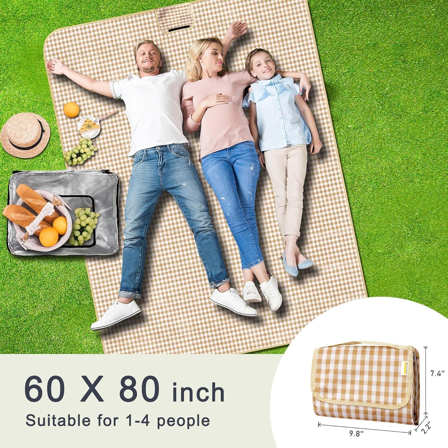 SAMSIER Large Outdoor Picnic Blankets Waterproof Foldable, Beach Blanket Sandproof Portable, Cute Picnic Mat Washable (Navy Blue, 60"×80")