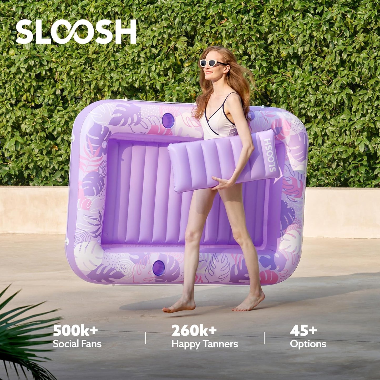 Sloosh Inflatable Tanning Pool Lounger Float-XL, 85" x 57" Extra Large Suntan Sun Tan tub for Adults, Bed Blow up, Raft Lounge Floatie, XL-Blue