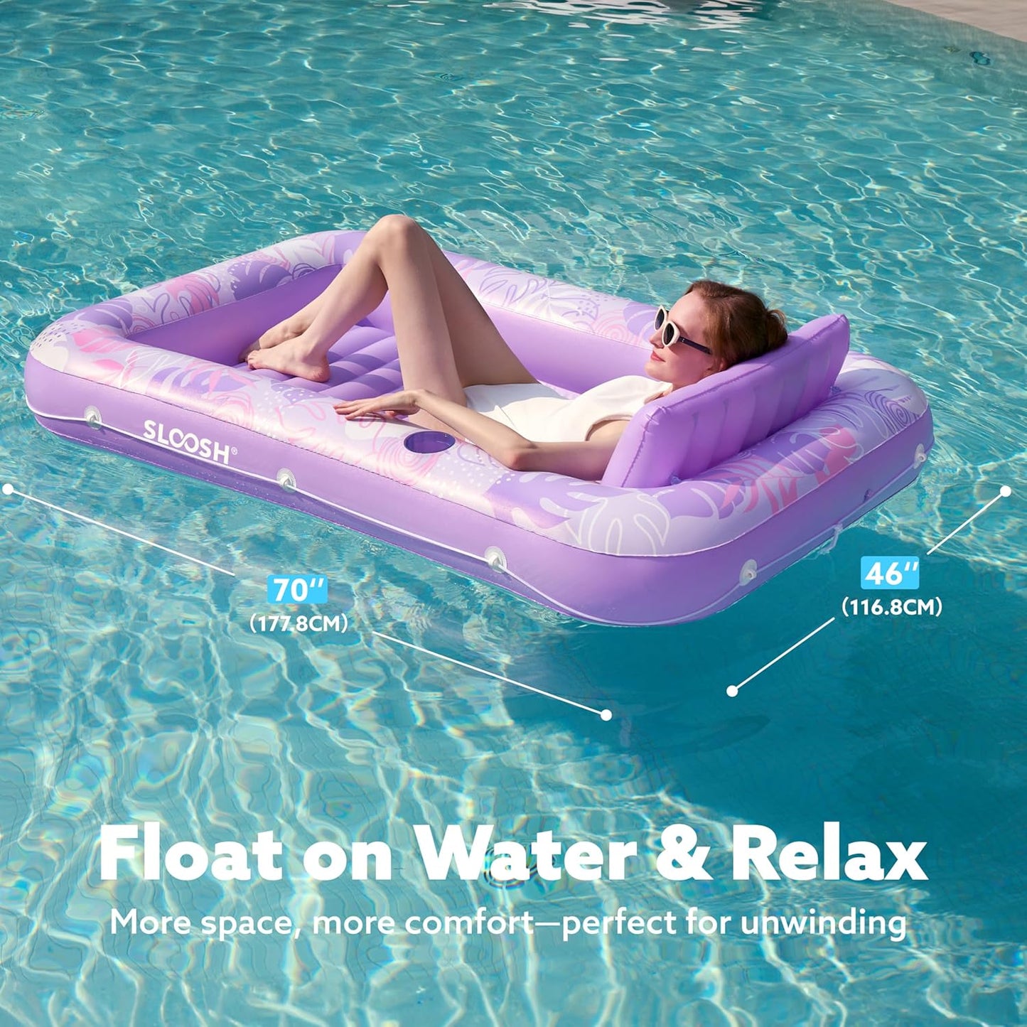 Sloosh Inflatable Tanning Pool Lounger Float-XL, 85" x 57" Extra Large Suntan Sun Tan tub for Adults, Bed Blow up, Raft Lounge Floatie, XL-Blue