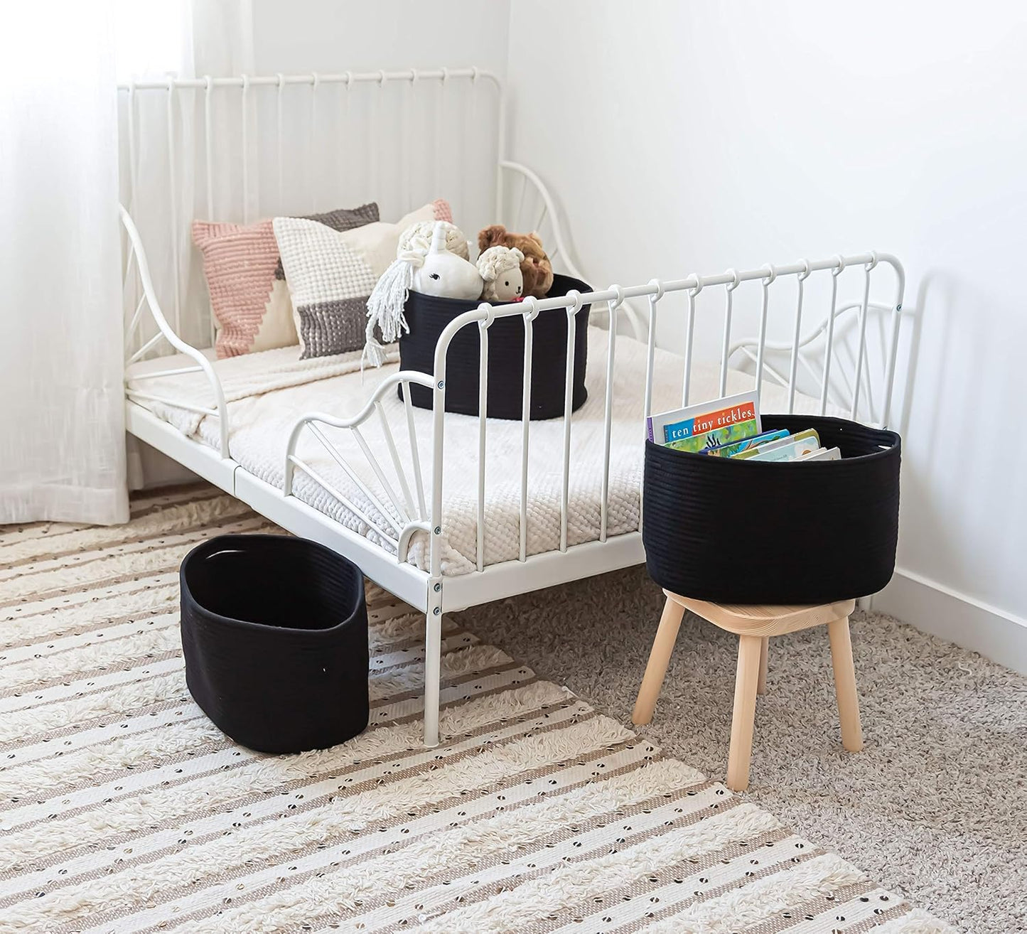 OrganiHaus Soft Woven Baskets for Storage Organization Set of 3, Cotton Rope Nursery Storage Baskets for Shelves, Square Book Bins, Bathroom Towel Hamper, Dog Toy Bins, Panier Rangement - Light Honey