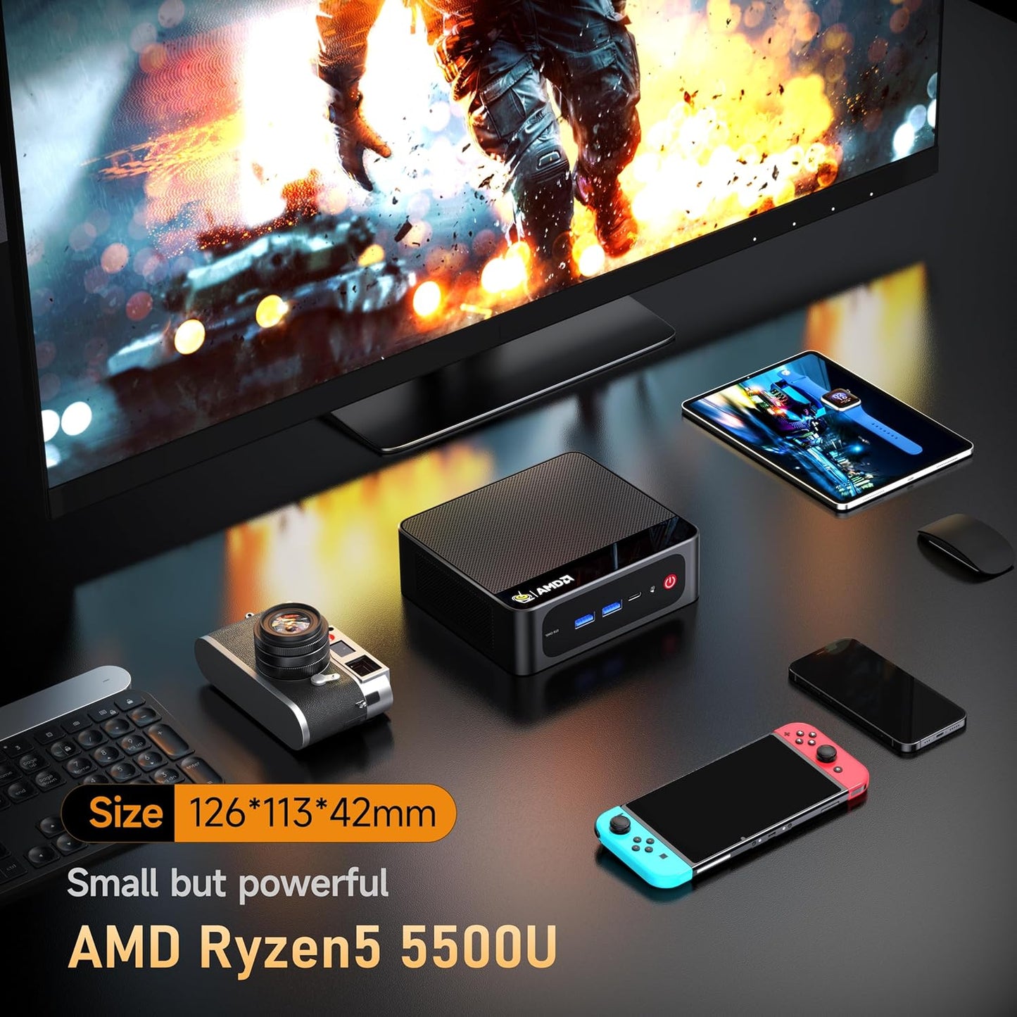 Beelink SER8 Mini PC AMD Ryzen 7 8745HS, 24GB DDR5-5600MHz 1TB PCIe4.0 SSD, AMD Radeon 780M Graphics 12core 2600MHz Gaming PC, USB4.0/ Triple Display/ WiFi6/ BT5.2/2.5Gbps LAN Mini Computer/W-11 Pro