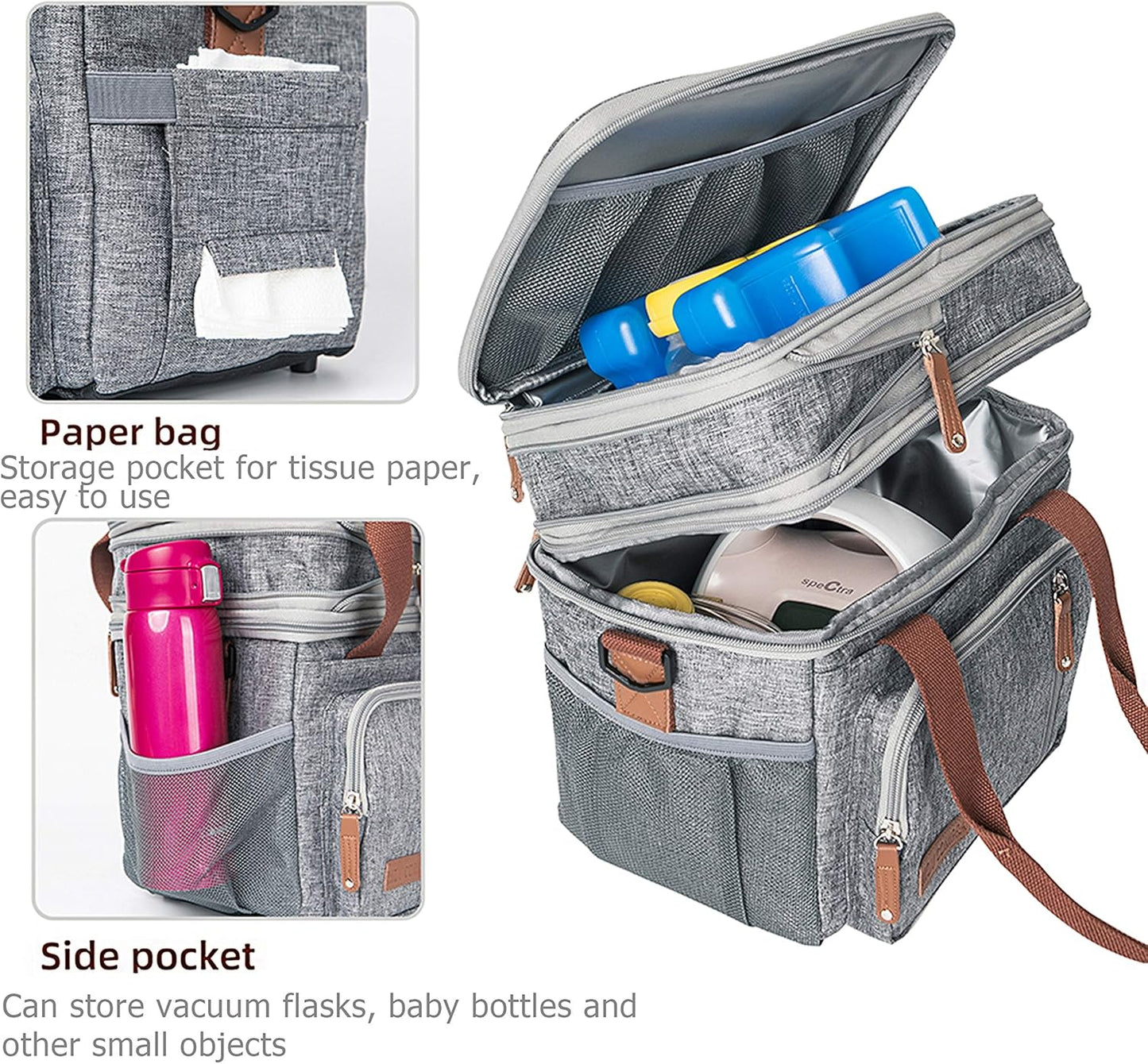Lunch Bag Women Insulated Lunch Box for Work, Purple Expandable Large Lunch Bags, Leakproof Double Deck Lunch Box Cooler Bag(Purple)