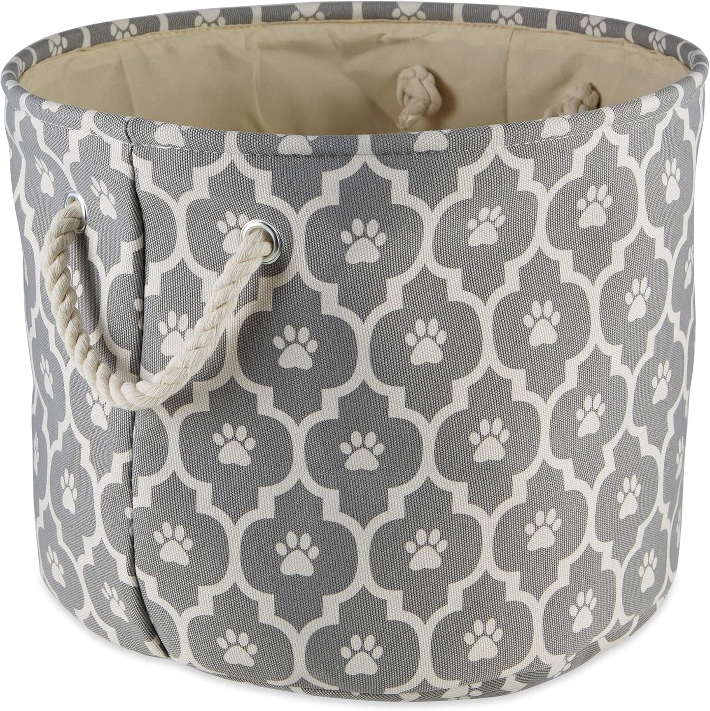 DII Bone Dry RoundSmall Pet Toy and Accessory Storage Bin, 12"(Dia) x9(H), Collapsible Organizer Storage Basket for Home Decor, Pet Toy, Blankets, Leashes and Food-Gray Stripes