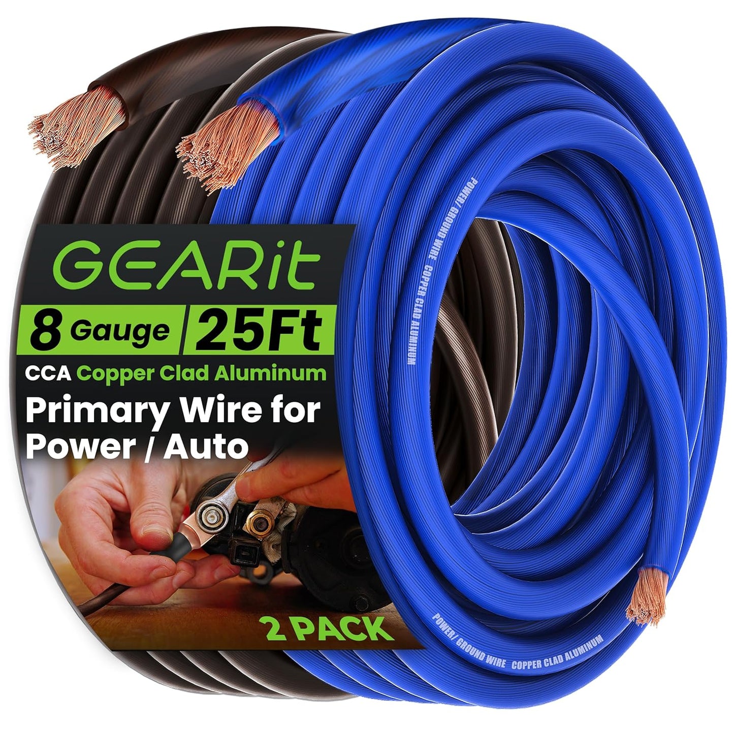 GEARit, 8 Gauge Wire, for Automotive Power/Ground, Battery Cable, Car Audio, RV, Amp, CCA, Automotive Wire, Amp Kit, Battery Cables, Wiring Kit, (25 feet Each- Black/Red)