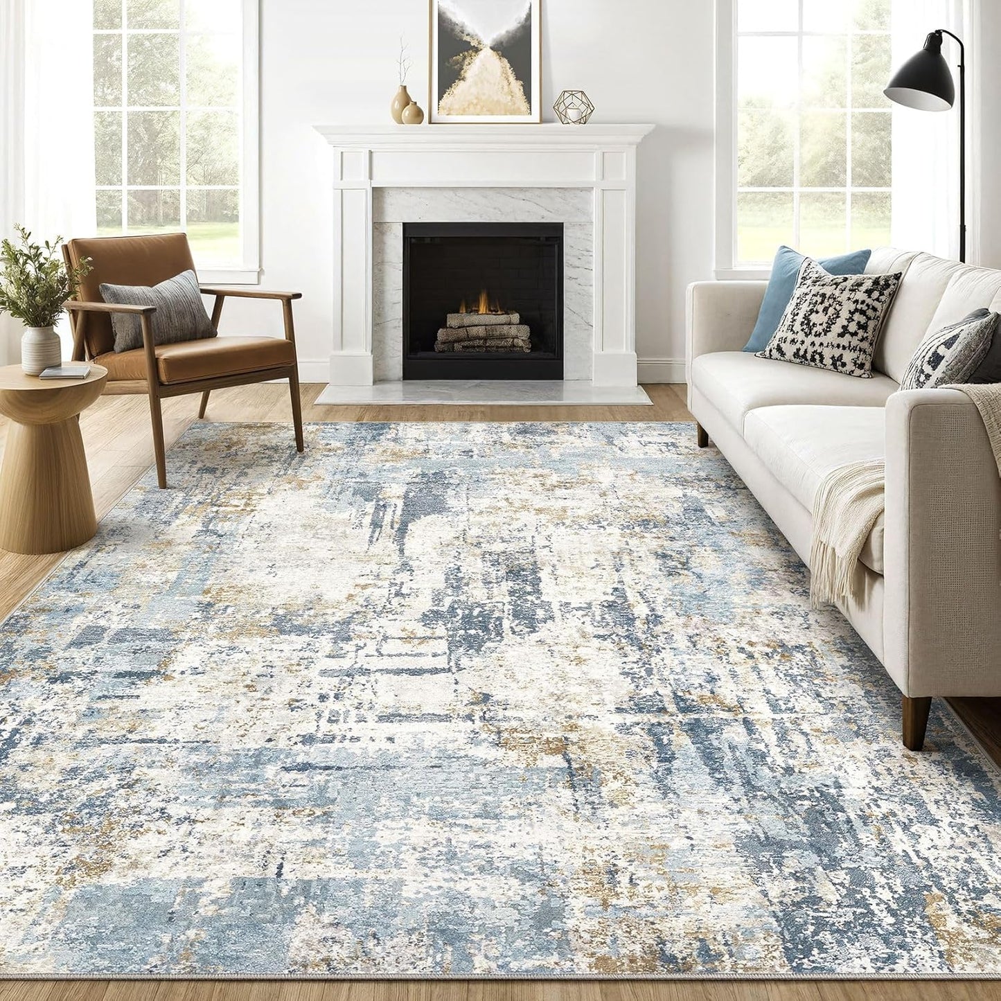 6x9 Area Rugs Living Room: Large Washable Abstract Modern Soft Rug Stain Resistant Indoor Floor Non Slip Accent Carpet for Bedroom Nursery Playroom Dining Room Office Dorm Home Decor- Gray Gold