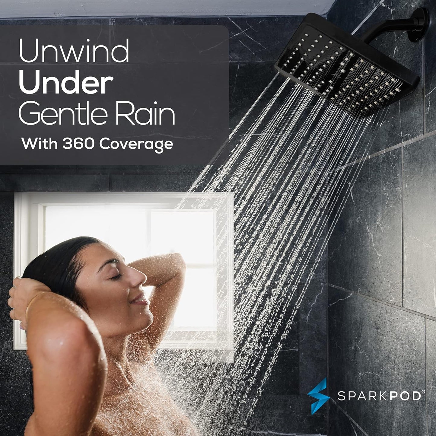 SparkPod Shower Head - High Pressure Rain - Premium Quality Luxury Design - 1-Min Install - Easy Clean Adjustable Replacement for Your Bathroom Shower Heads (Luxury Polished Chrome, 6 Inch Round)