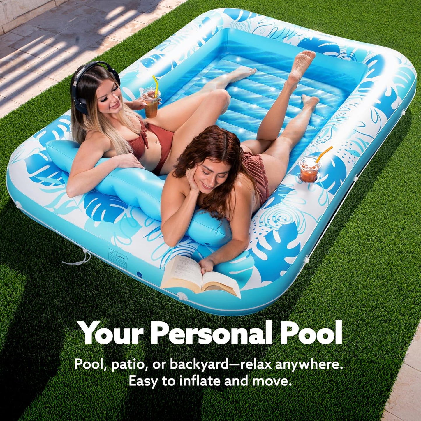 Sloosh Inflatable Tanning Pool Lounger Float-XL, 85" x 57" Extra Large Suntan Sun Tan tub for Adults, Bed Blow up, Raft Lounge Floatie, XL-Blue