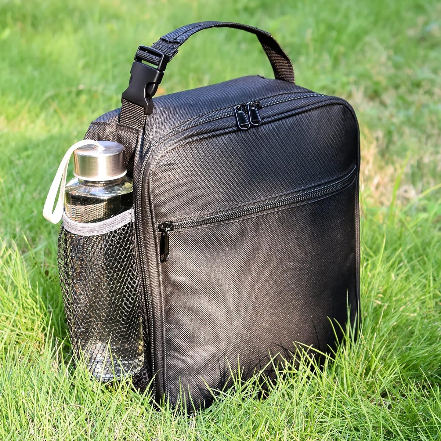 Insulated Lunch Bag, Leakproof Portable Lunch Box for Women Men Boys Girls, Large Capacity Cooler Bag with Handle and Bottle Pocket for Office School Camping Hiking Outdoor Beach Picnic (Black)