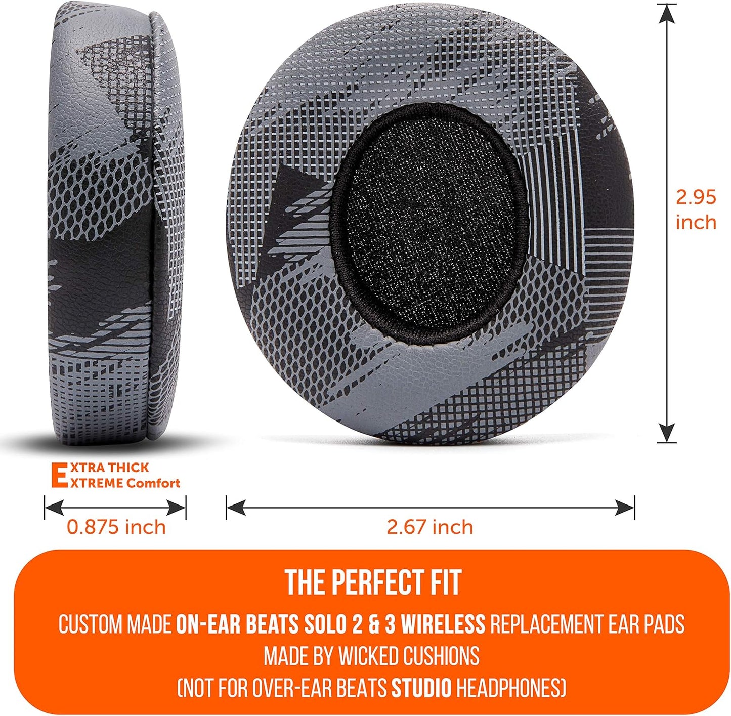 WC Extra Thick Replacement Earpads for Beats Solo 2 & 3 by Wicked Cushions - Ear Pads for Beats Solo 2 & 3 Wireless ON-Ear Headphones - Soft Leather, Luxury Memory Foam, Strong Adhesive | White