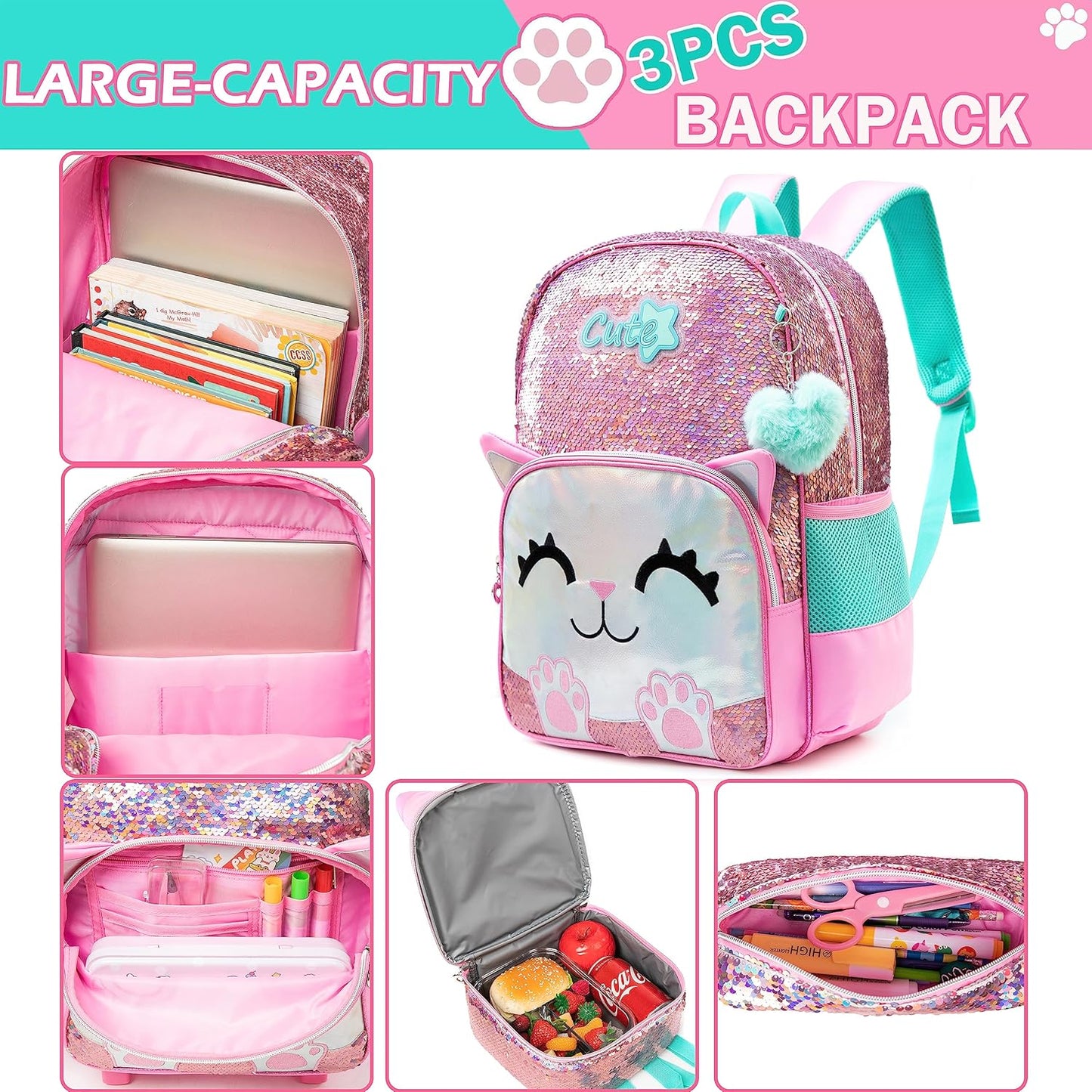 Cute Backpack for Girls School Backpacks with Lunch Box for Elementary