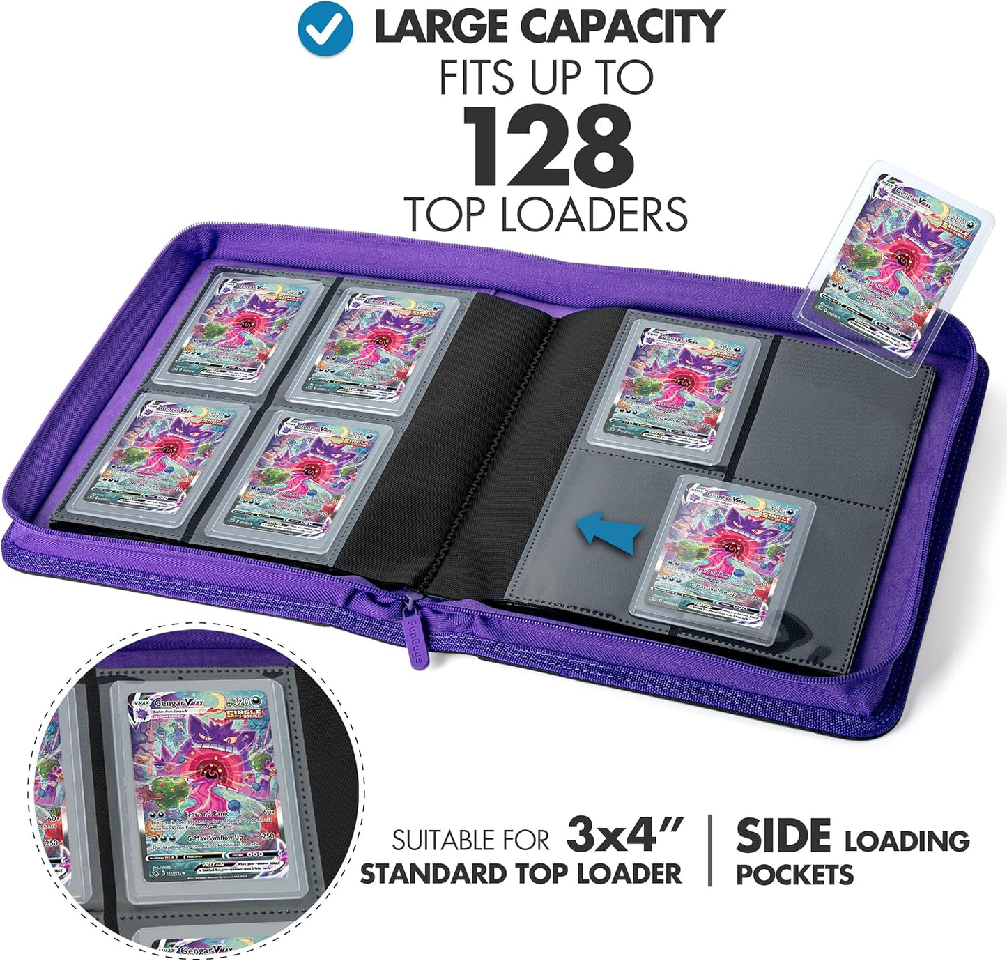 FunGuys Toploader Binder, Trading Card Binder Storage,128 4 Pocket Top Loader Pokemon Binder, Card Collection Yugioh Cards, MTG, TCG, Folders for Trading Cards