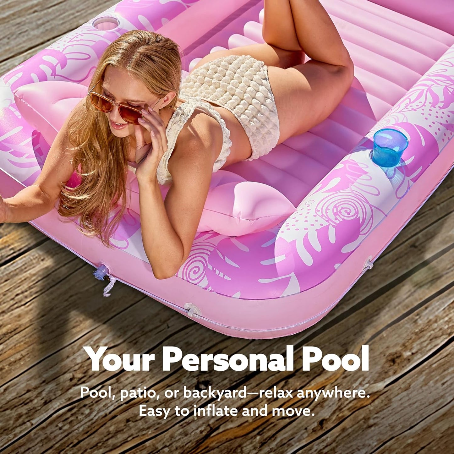Sloosh Inflatable Tanning Pool Lounger Float-XL, 85" x 57" Extra Large Suntan Sun Tan tub for Adults, Bed Blow up, Raft Lounge Floatie, XL-Blue