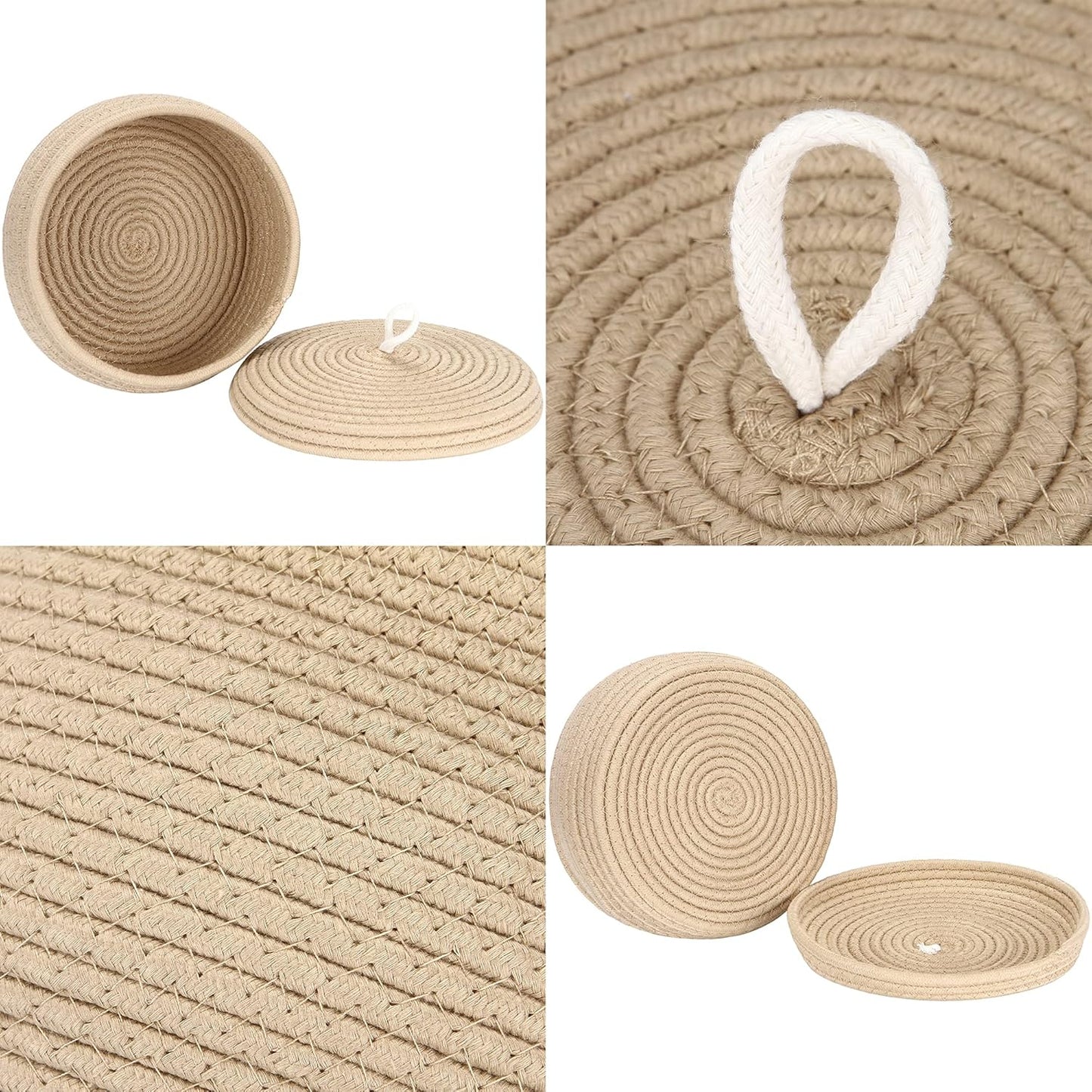 Sea Team Round Cotton Rope Storage Basket with Lid, Decorative Woven Storage Bin, Pot, Caddy, Organizer, Container for Snacks, Towels, Plants (Grey, Small)