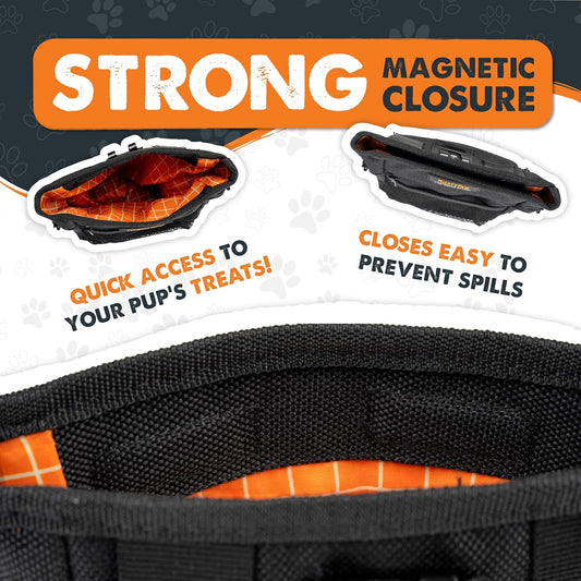 Mighty Paw Dog Treat Pouch 2.0 | Pet Training Hands-Free Snack Bag w/Strap. Holds 2 Cups Kibble, Poop Bags, Phone & Keys. Magnetic Clasp & Waist Belt Clip. Includes 1 Roll of Poop Bags - PuriLite