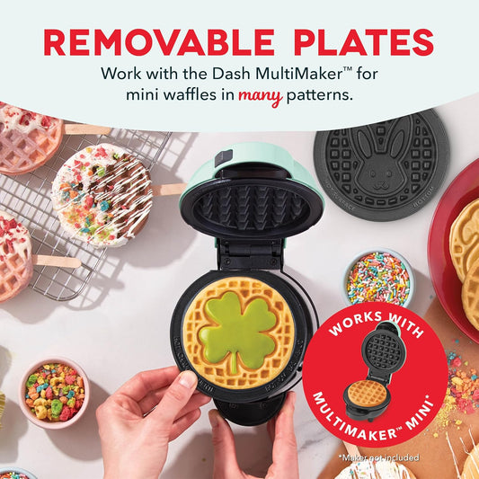 DASH Multimaker Mini System Two 4” Nonstick Removable Waffle Plates (Bunny & Shamrock) - 2Pc Plate Pack Compatible with Dash MultiMaker Mini System, Nonstick Surface - PuriLite