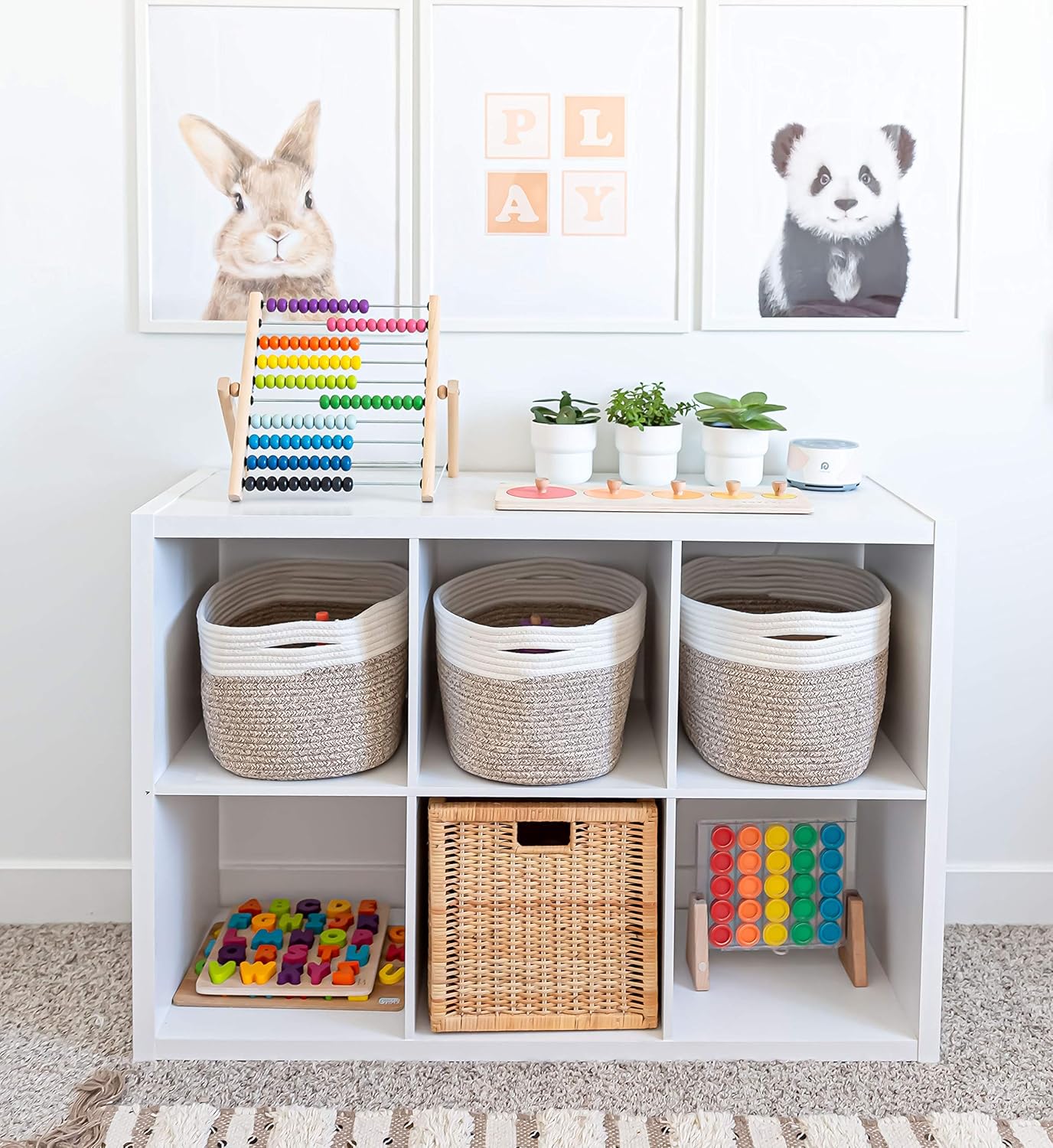 OrganiHaus Soft Woven Baskets for Storage Organization Set of 3, Cotton Rope Nursery Storage Baskets for Shelves, Square Book Bins, Bathroom Towel Hamper, Dog Toy Bins, Panier Rangement - Light Honey