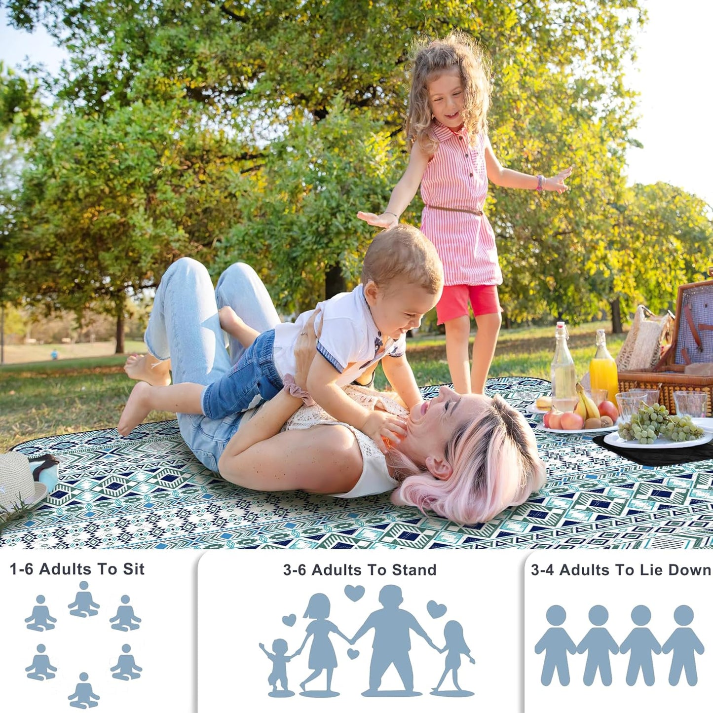 SAMSIER Large Outdoor Picnic Blankets Waterproof Foldable, Beach Blanket Sandproof Portable, Cute Picnic Mat Washable (Navy Blue, 60"×80")