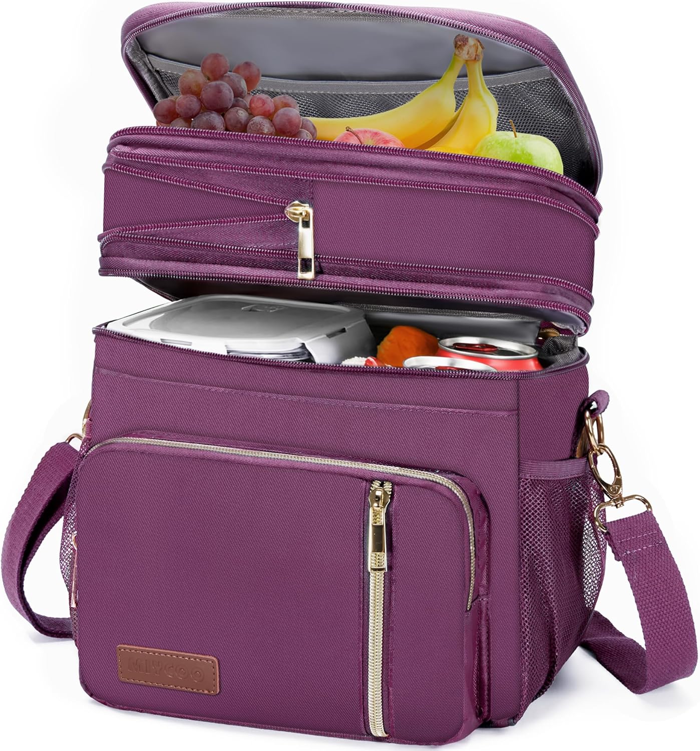 Lunch Bag for Women Men Double Deck Lunch Box - Leakproof Insulated Soft Large Lunch Cooler Bag, MIYCOO (Black,15L)