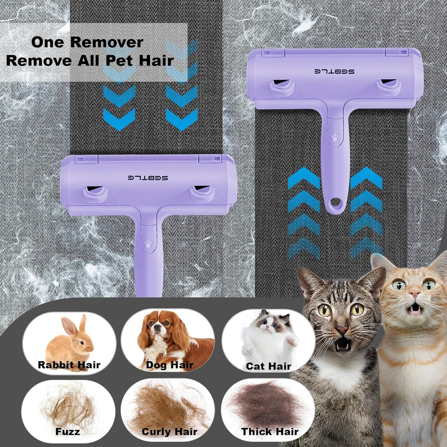 Sebtle Pet Hair Remover Roller,Reusable Animal Hair Removal Brush for Dogs and Cats,Lint Remover Easy to Clean Pet Fur from Carpet,Sofa,Bedding,Furniture and Rugs-Grey