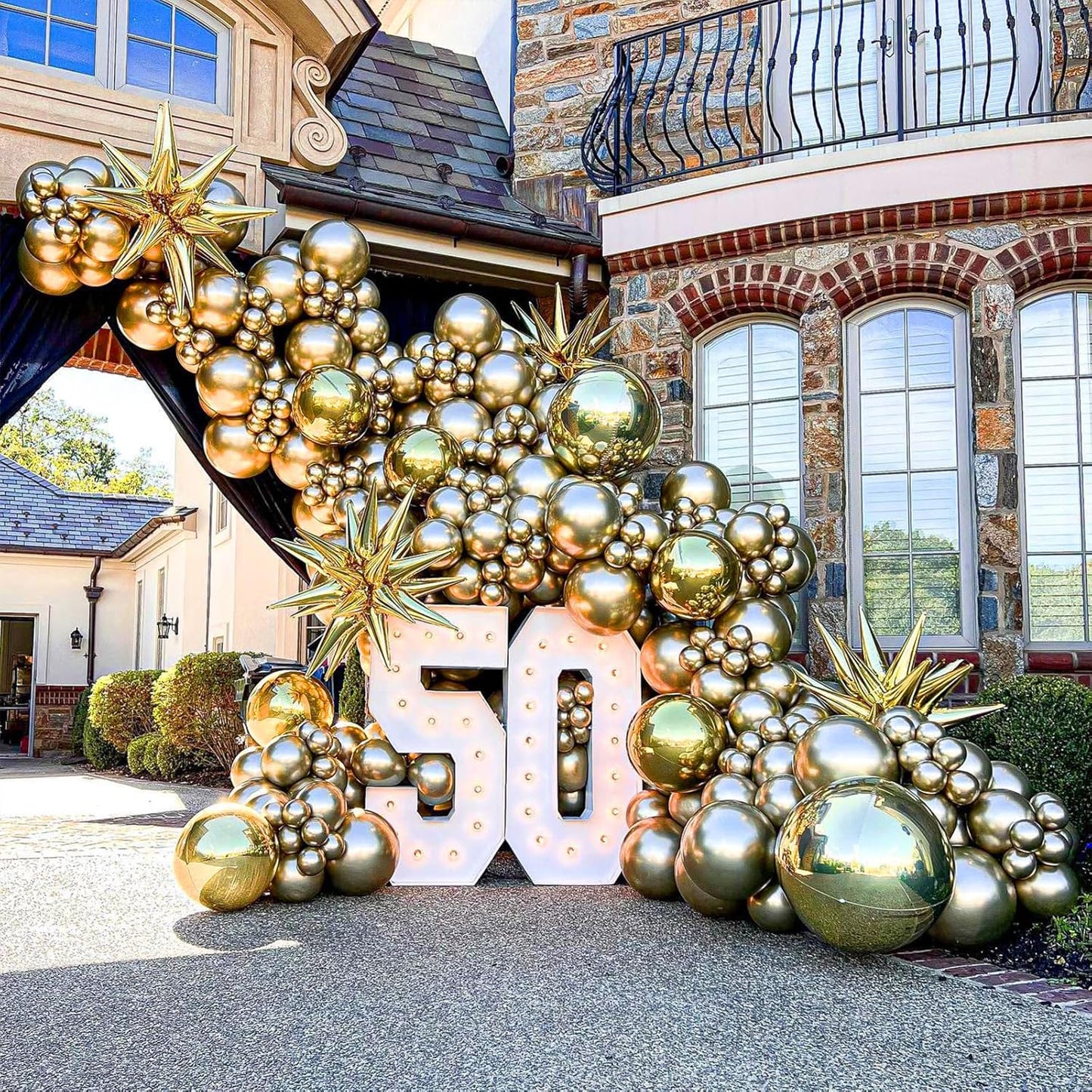 Gold Metallic Chrome Latex Balloon Arch Kit, 102PCS 18In 12In 10In 5In Arch Garland For Festival Picnic, Engagement, Wedding, Birthday Party, Gold Theme Anniversary Decoration With 33FT Ribbon