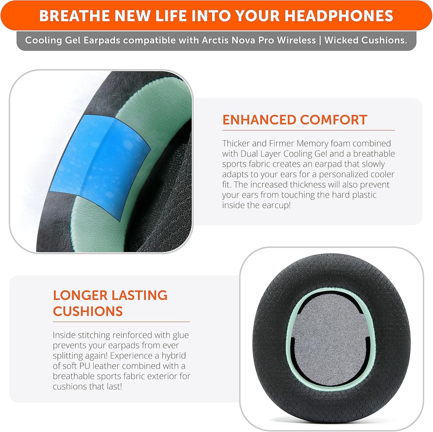WC Freeze Nova Pro Wireless - Cooling Gel Earpads for Arctis Nova Pro Wireless ONLY (Doesn’t Fit Other Models), Made by Wicked Cushions, Improved Durability, Thickness & Sound Isolation | Black