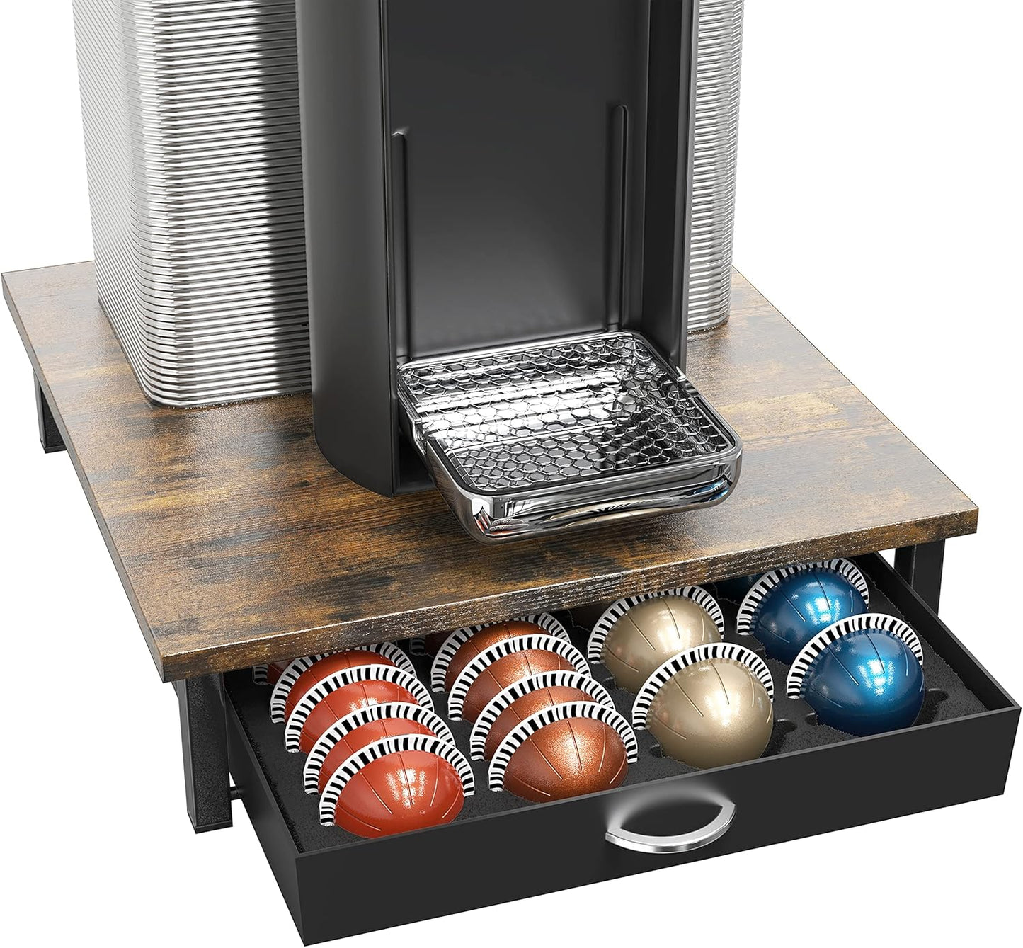 DecoBrothers Vertuo Pod Holder VertuoLine Drawer Storage for Nespresso Coffee Capsules, Crystal Tempered Glass, White