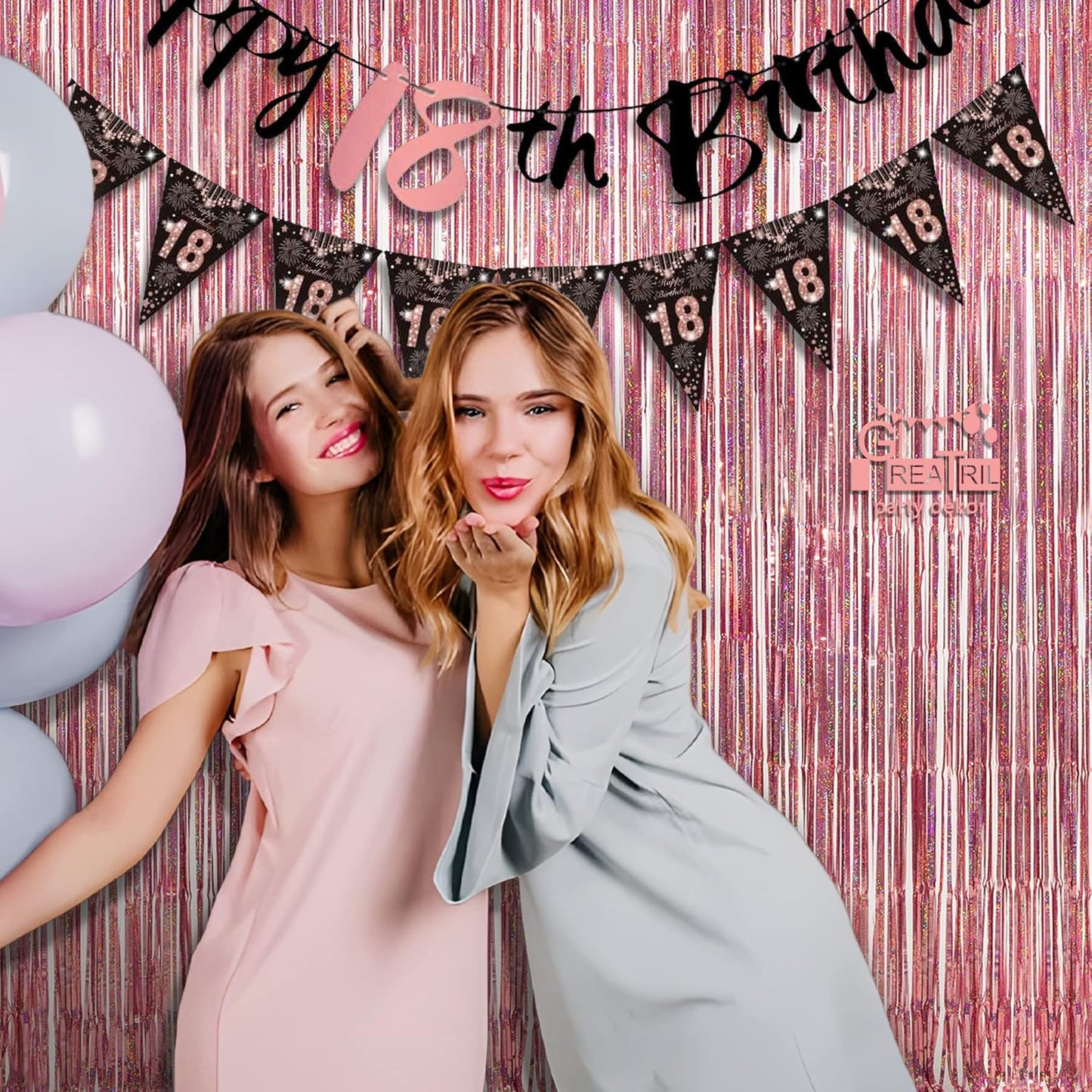 GREATRIL Iridescent Party Tinsel Fringe Backdrop Decorations - Holographic Foil Streamers Curtain for Mermaid/Under The Sea/Frozen/Ocean/Disco/Birthday Themed 3.2ft x 6.5ft - 2 PCS