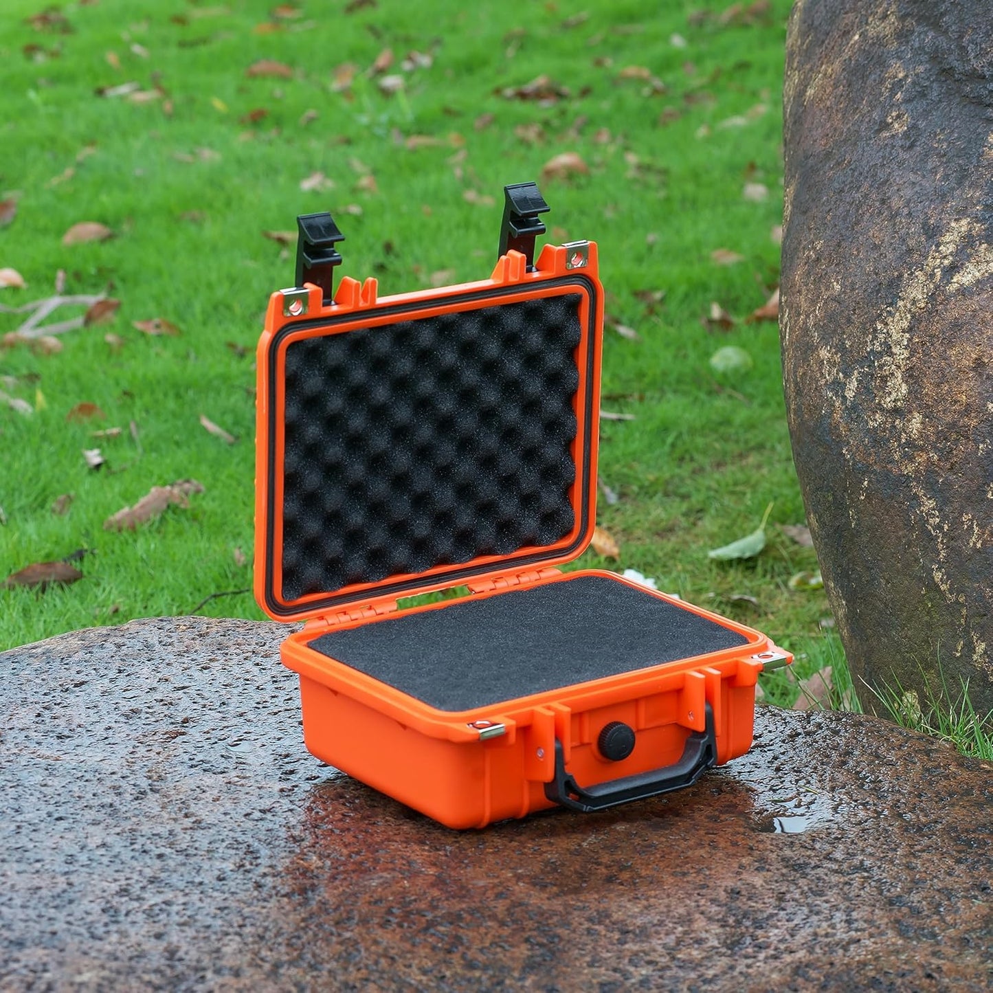 MEIJIA Portable All Weather Waterproof Protective Hard Case,Camera Case with Customizable Fit Foam,Fit Use of Drones, Camera, Equipments, 10.62inchx9.68inchx 4.87inch (Orange)