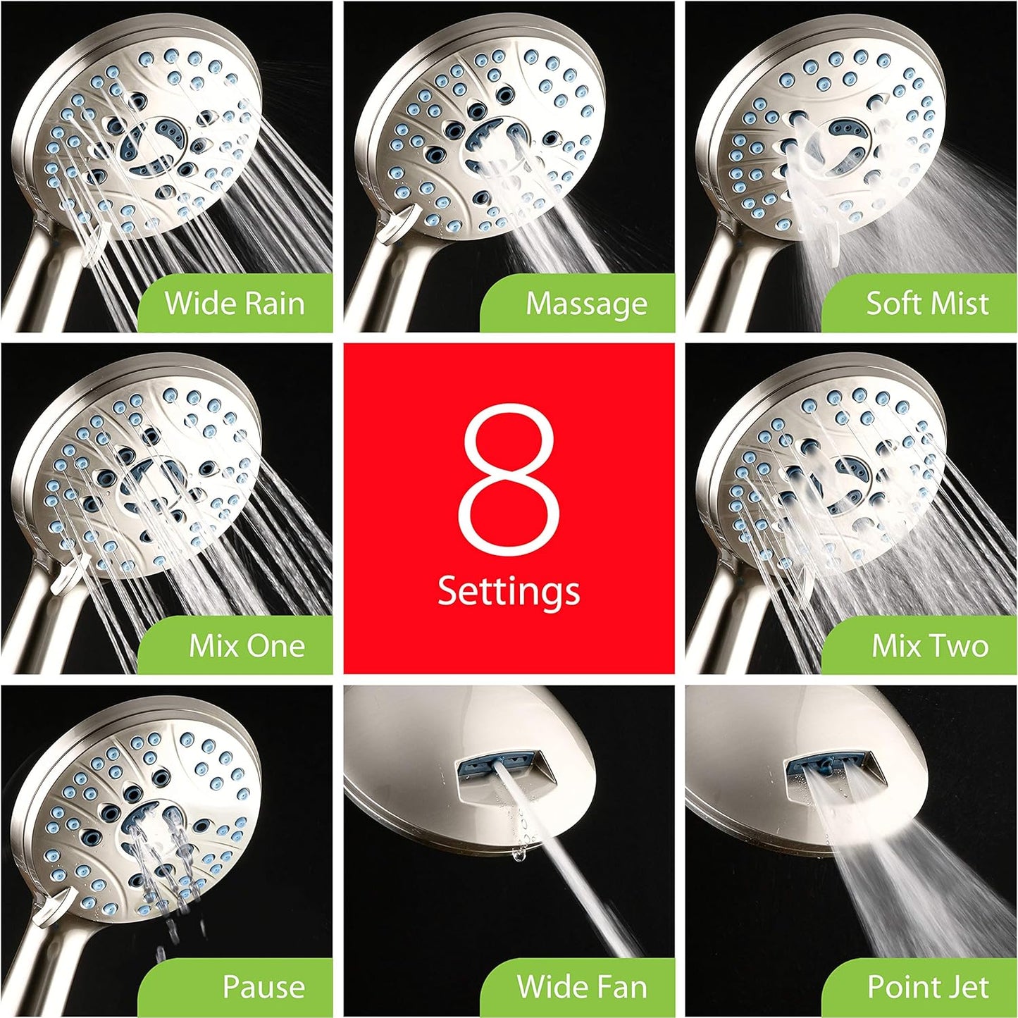 Purilite Select 8-Setting Handheld Shower Head – High Pressure, Self-Cleaning, Total Shower Hygiene System