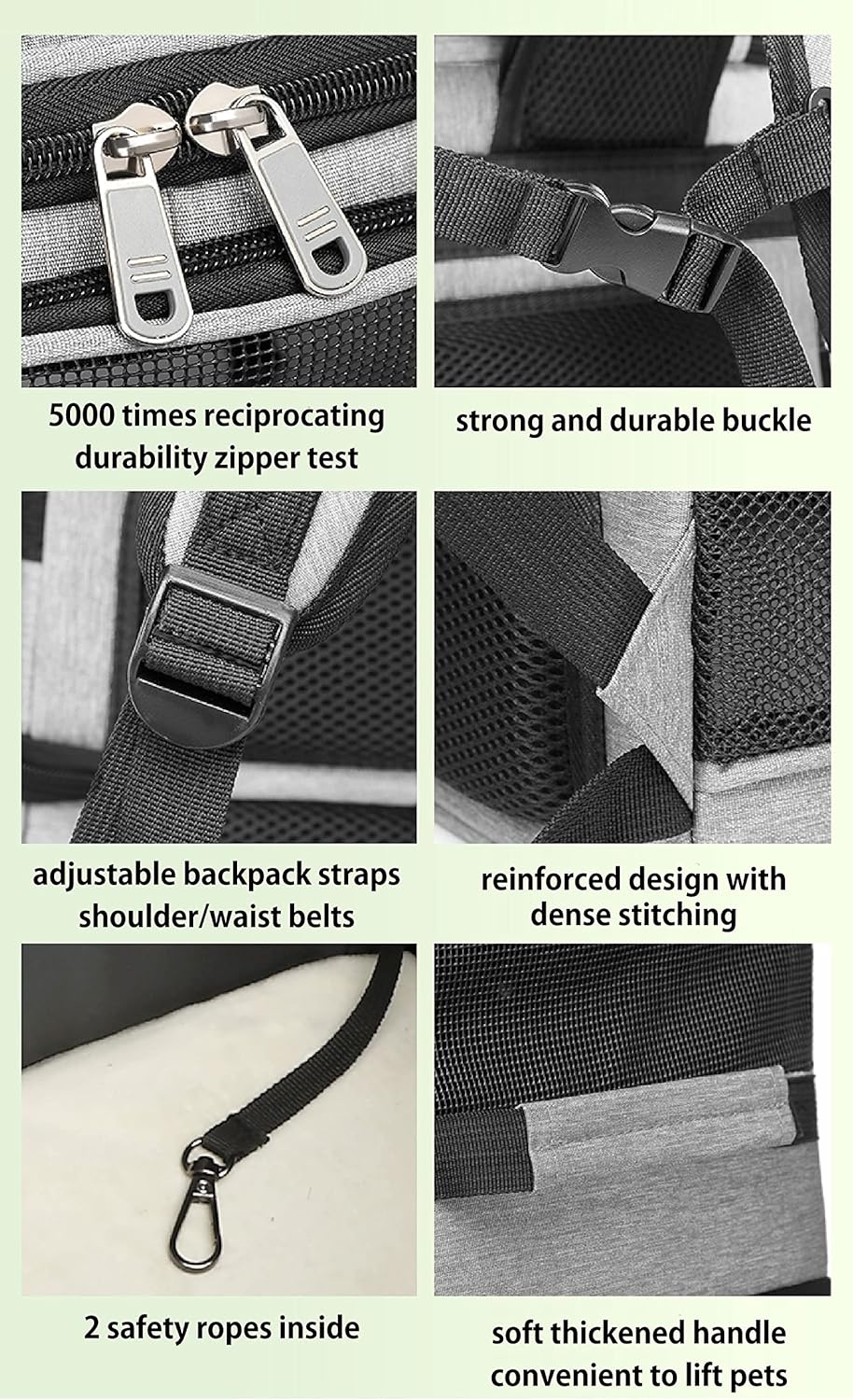 Pet Backpack Carrier Double-Compartment, Portable Pet Cat Carrier Travel for 2 Small Cats or Dogs, Breathable Large Size Cat Carrier Backpack, Perfect for Travel/Hiking/Camping/Walking Outdoor, Grey