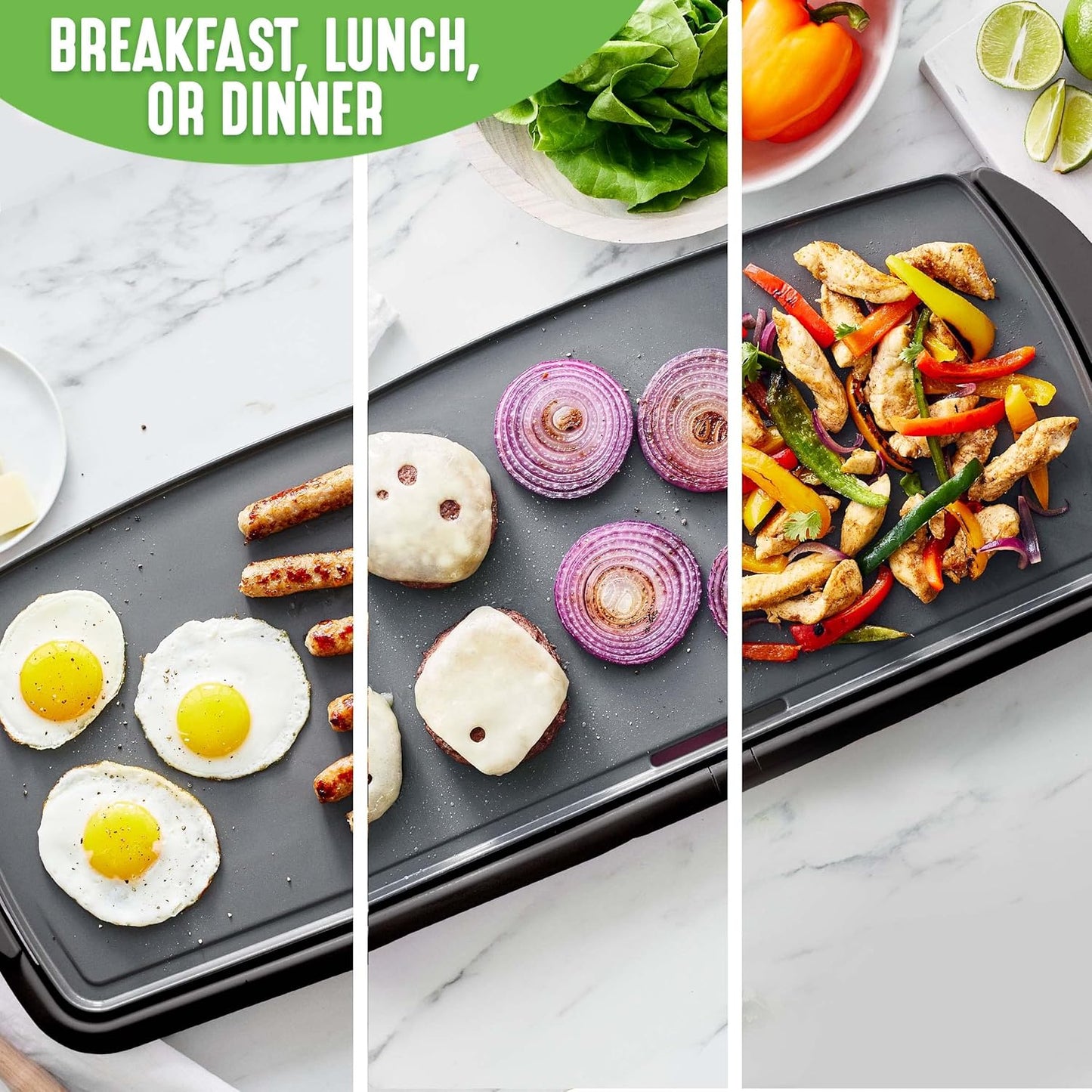 GreenLife Healthy Ceramic Nonstick, Extra Large 20" Electric Griddle for Pancakes Eggs Burgers and More, Stay Cool Handles, Removable Drip Tray, Adjustable Temperature Control, PFAS-Free, Soft Pink