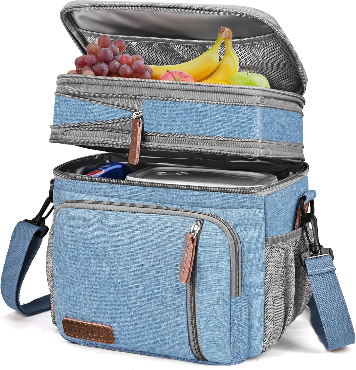 Lunch Bag for Women Men Double Deck Lunch Box - Leakproof Insulated Soft Large Lunch Cooler Bag, MIYCOO (Black,15L)