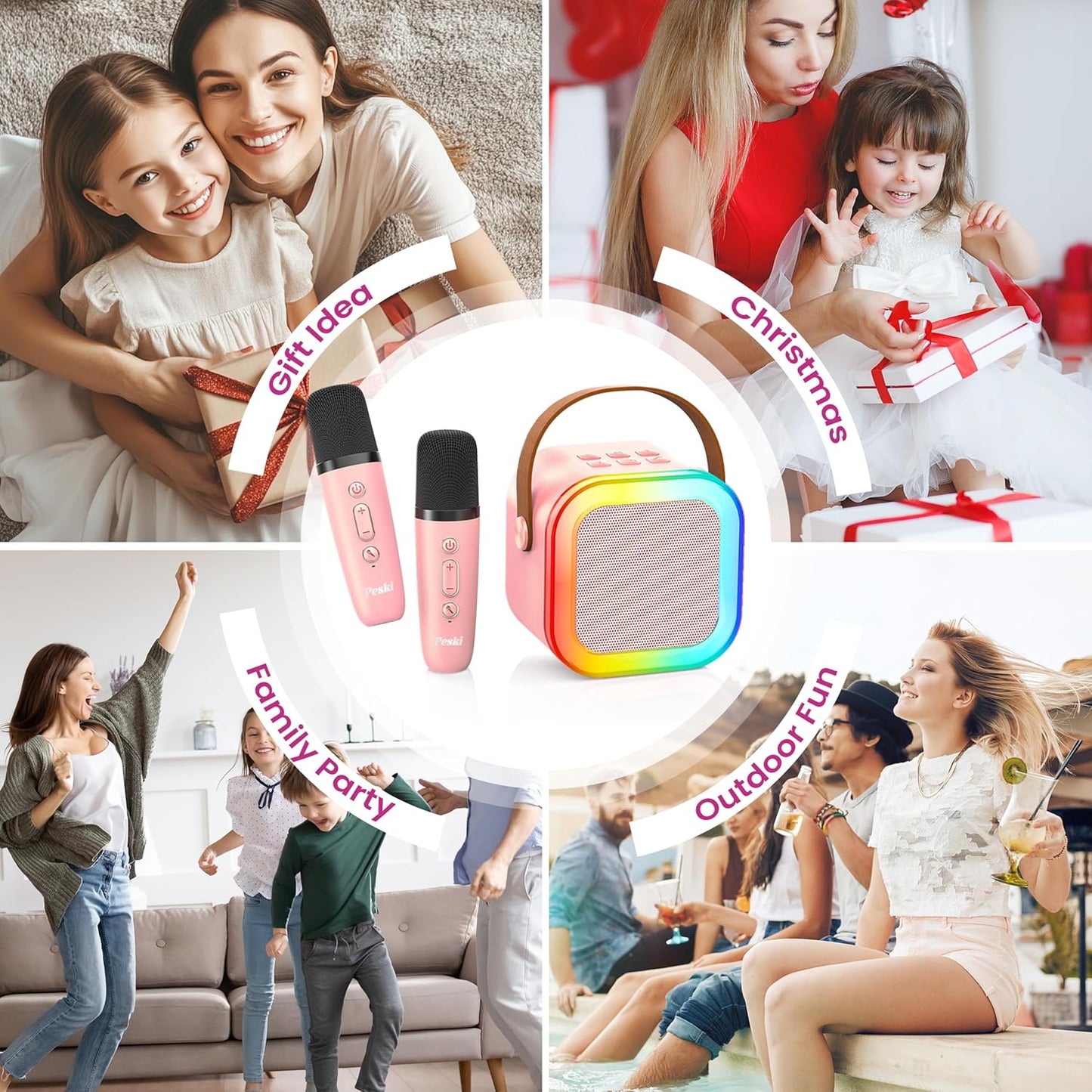 Karaoke Machine for Kids Adults, Portable Bluetooth Mini Karaoke Microphone Singing Speaker Karaoke Player with 2 Wireless Mic Toys for All Smartphones,Birthday, Family,Home Party (Purple)