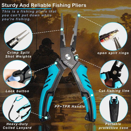 Selake 7 PCS Fishing Tool Kit - Fishing Pliers, Fish Lip Grip w/Weight Scale, Super Line Scissors, Hook Remover | All-in-One Fishing Equipment for Freshwater/Saltwater, Best Gift for Men - PuriLite