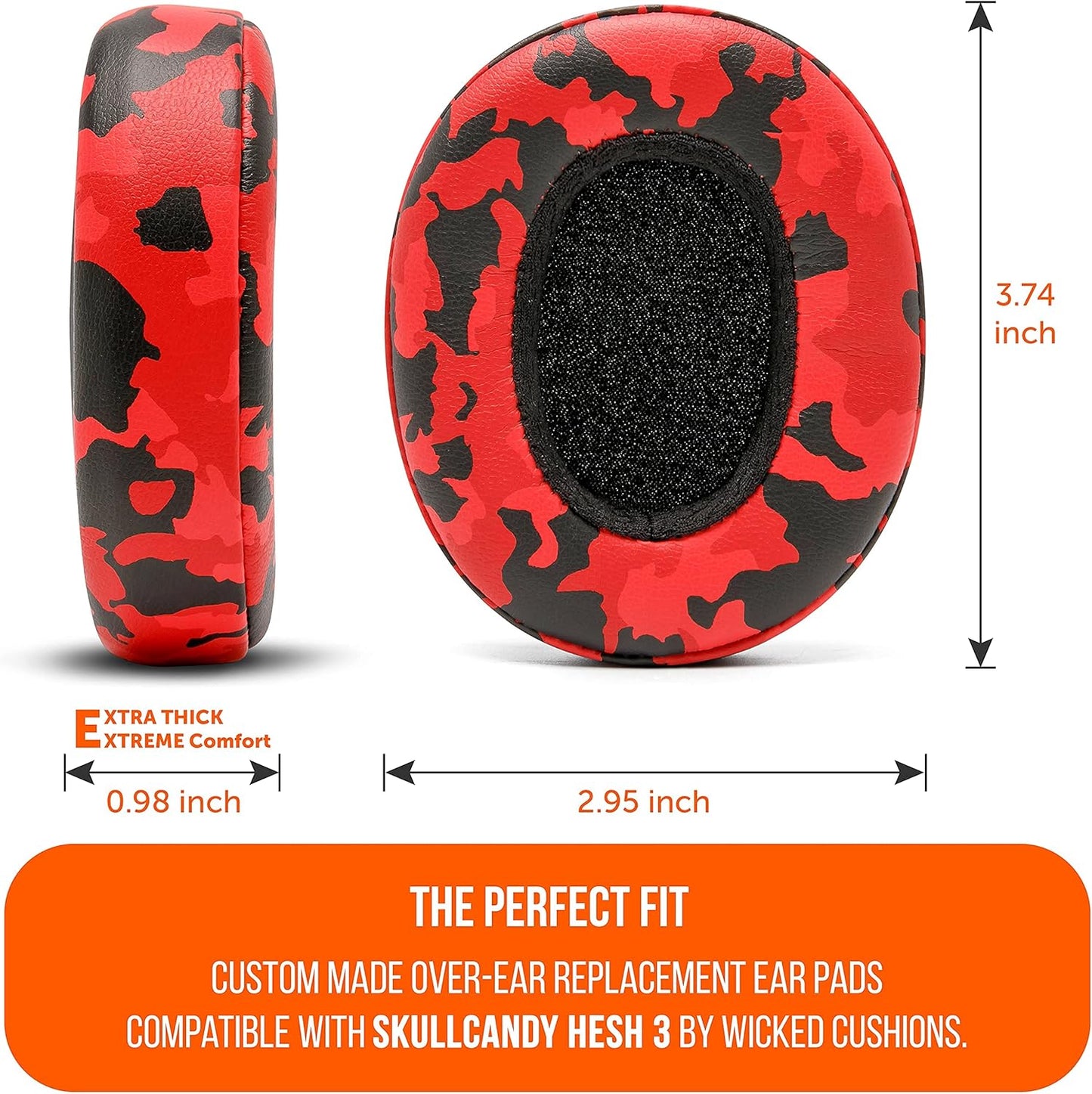 WC Replacement Earpad Cushions for Skullcandy Hesh 3 & Crusher Over-Ear Headphones Made by Wicked Cushions | Improved Durability and Thickness for Improved Comfort and Noise Isolation | 90's Black