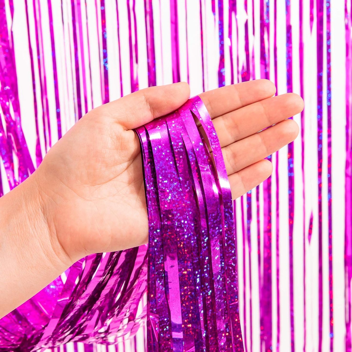 GREATRIL Iridescent Party Tinsel Fringe Backdrop Decorations - Holographic Foil Streamers Curtain for Mermaid/Under The Sea/Frozen/Ocean/Disco/Birthday Themed 3.2ft x 6.5ft - 2 PCS