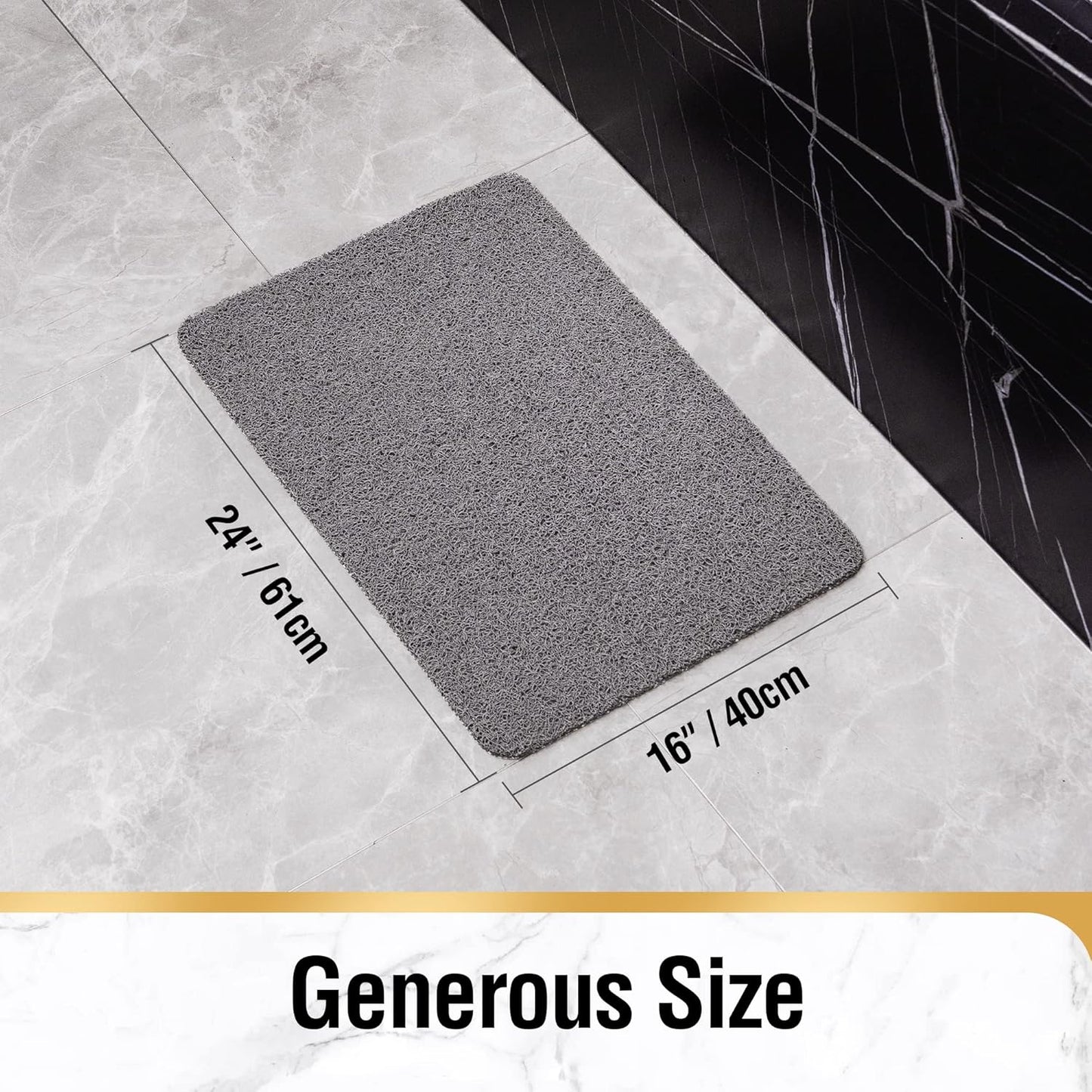HITSLAM Shower Mat Non Slip, 24 x 16 Inch Bathtub Mat Non Slip with Drain, Soft PVC Loofah Bath Mat for Tub, Quick Drying Bathroom Shower Mat, Grey
