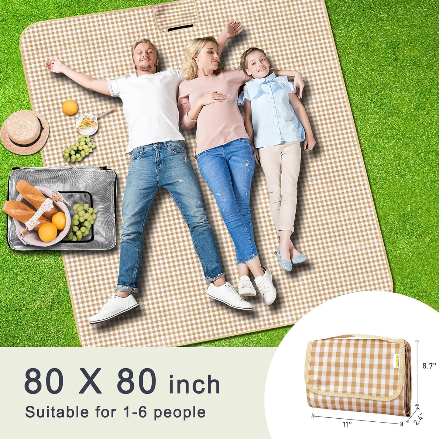 SAMSIER Large Outdoor Picnic Blankets Waterproof Foldable, Beach Blanket Sandproof Portable, Cute Picnic Mat Washable (Navy Blue, 60"×80")