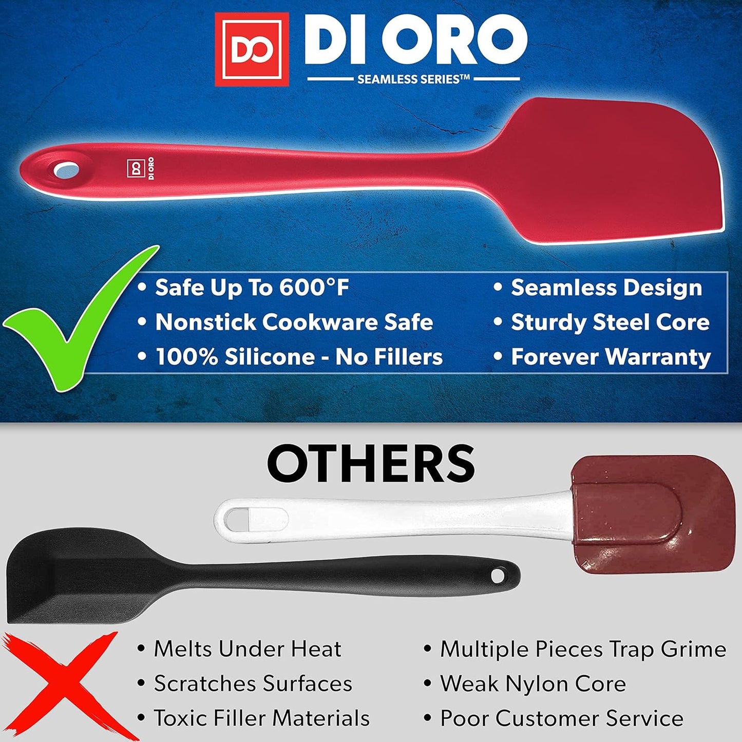DI ORO Silicone Spatula Set - Rubber Kitchen Spatulas for Baking, Cooking, & Mixing - 600°F Heat-Resistant & BPA Free Silicone Scraper Spatulas for Nonstick Cookware - Dishwasher Safe (5pc, Black)