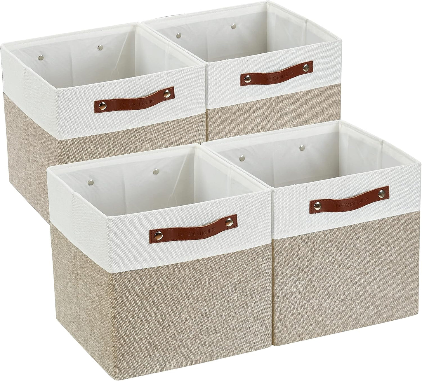 DECOMOMO Fabric Cube Storage Bin - Storage Baskets for Shelves, Kallax (Grey & White, 13 inch Cube) - 4 Pack