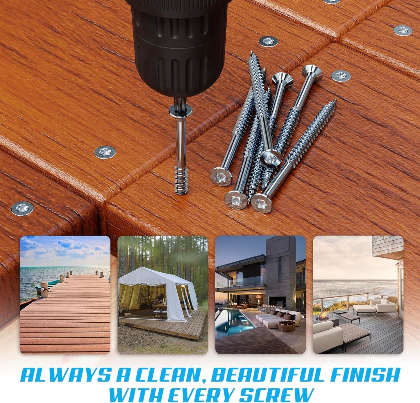 #10 x 3 Inch Stainless Steel Deck Screws 350 Pieces | T25 Star Torx Drive Flat Head | 304 Grade Stainless Steel Wood Screws High Corrosion Resistance by Allen's Trading Co. Eagle Claw Fasteners