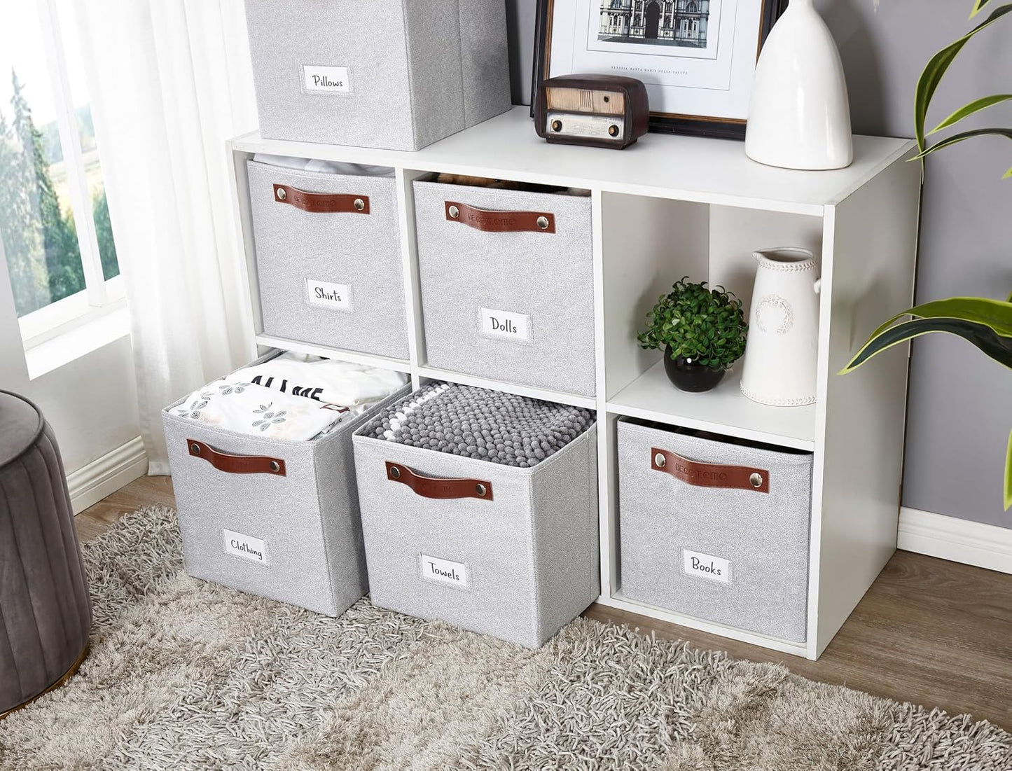 DECOMOMO Cube Storage Bin, Storage Cubes with Labels, Baskets for Shelves Kallax Linen Closet Organizers (Cube 10.5x11"/ 6pcs, Black)
