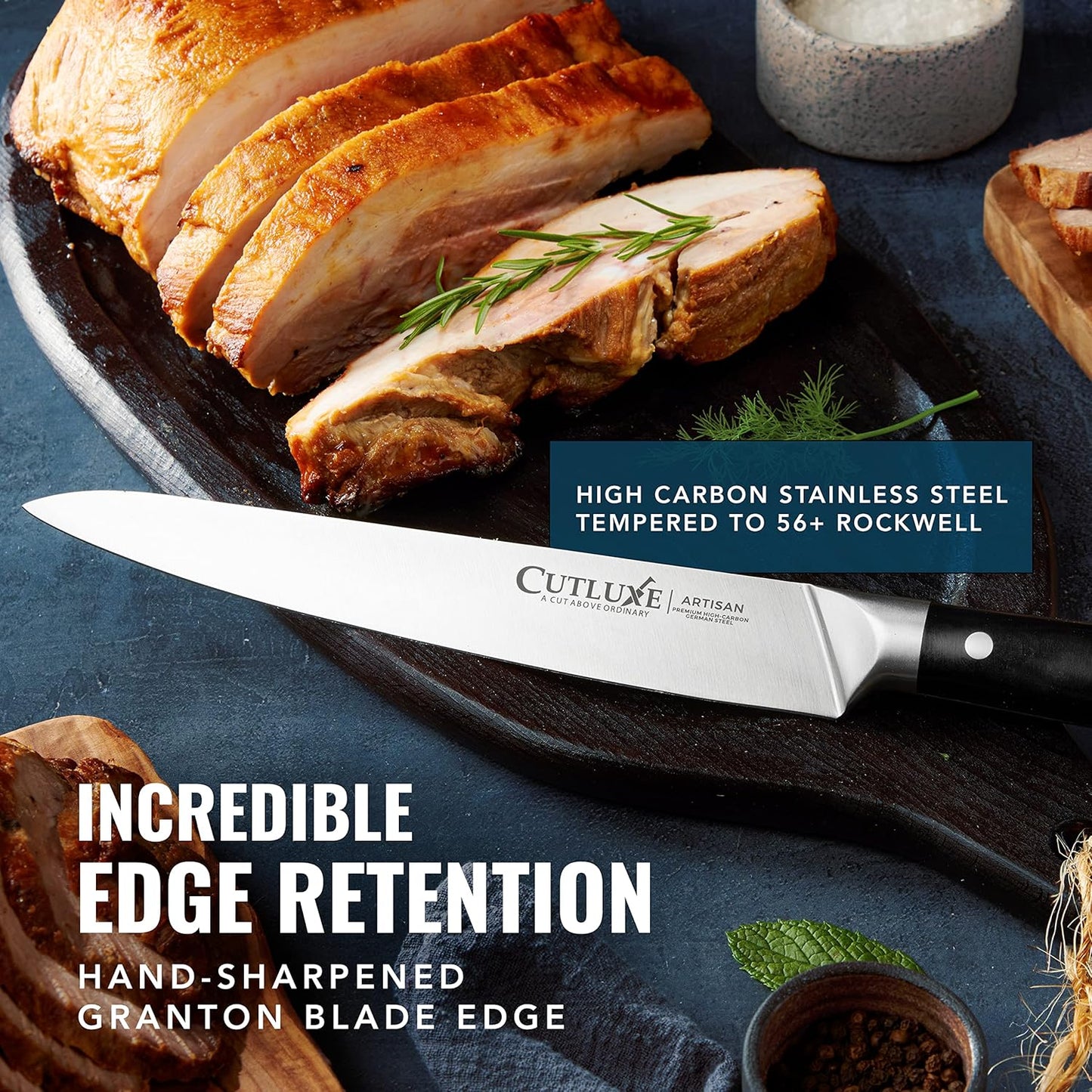 Cutluxe Butcher Knife – 10″ Cimeter Breaking Knife, Razor Sharp Forged High Carbon German Steel, Full Tang Carving Knife, Ergonomic Handle Design – Artisan Series - PuriLite