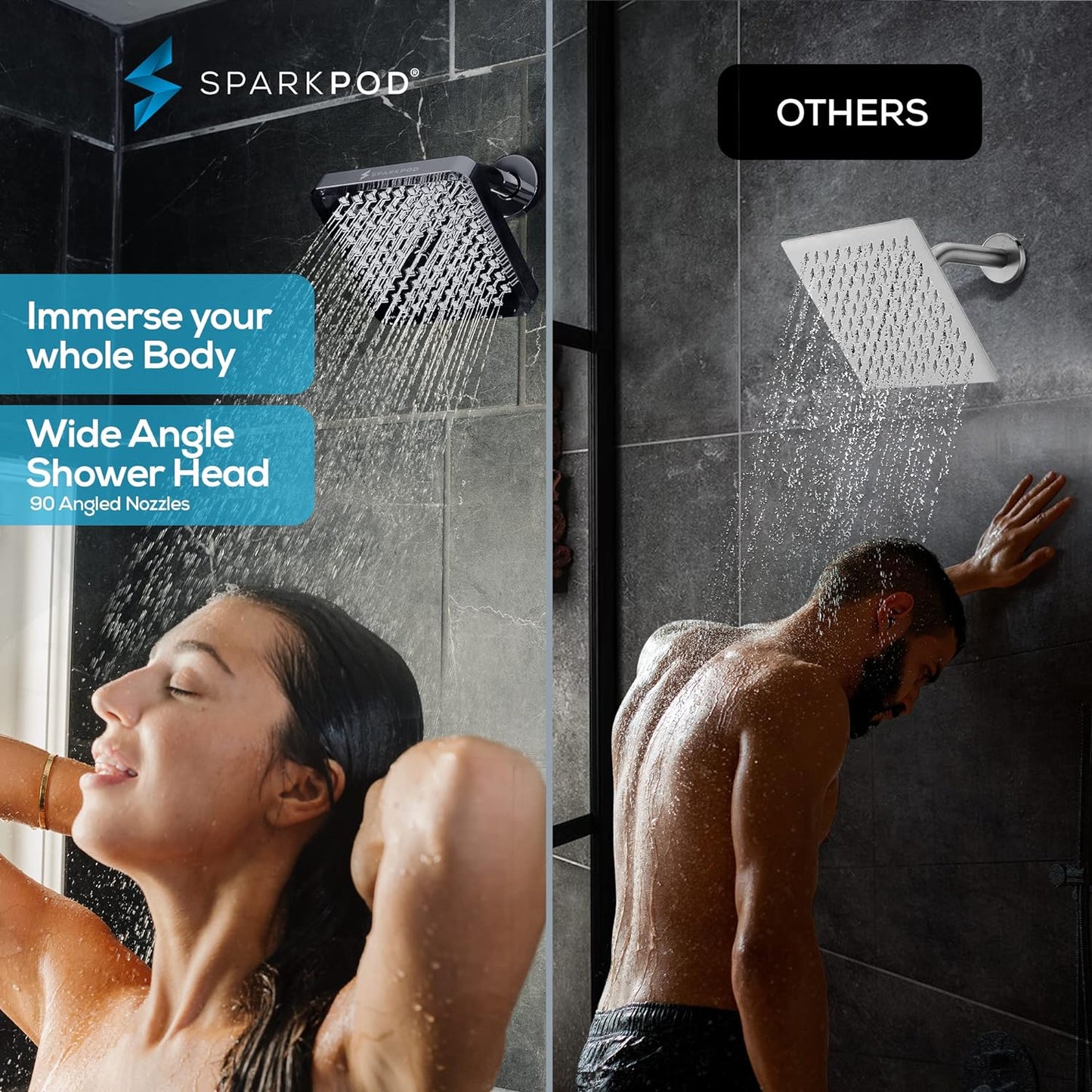 SparkPod Shower Head - High Pressure Rain - Premium Quality Luxury Design - 1-Min Install - Easy Clean Adjustable Replacement for Your Bathroom Shower Heads (Luxury Polished Chrome, 6 Inch Round)