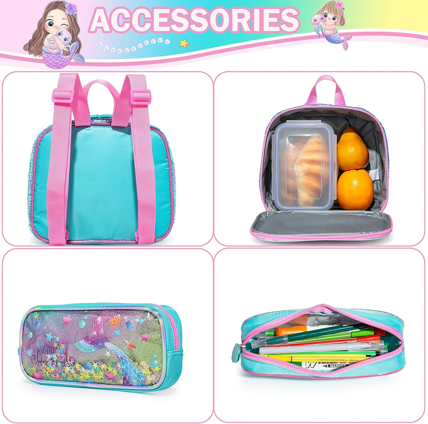 Cute Backpack for Girls School Backpacks with Lunch Box for Elementary