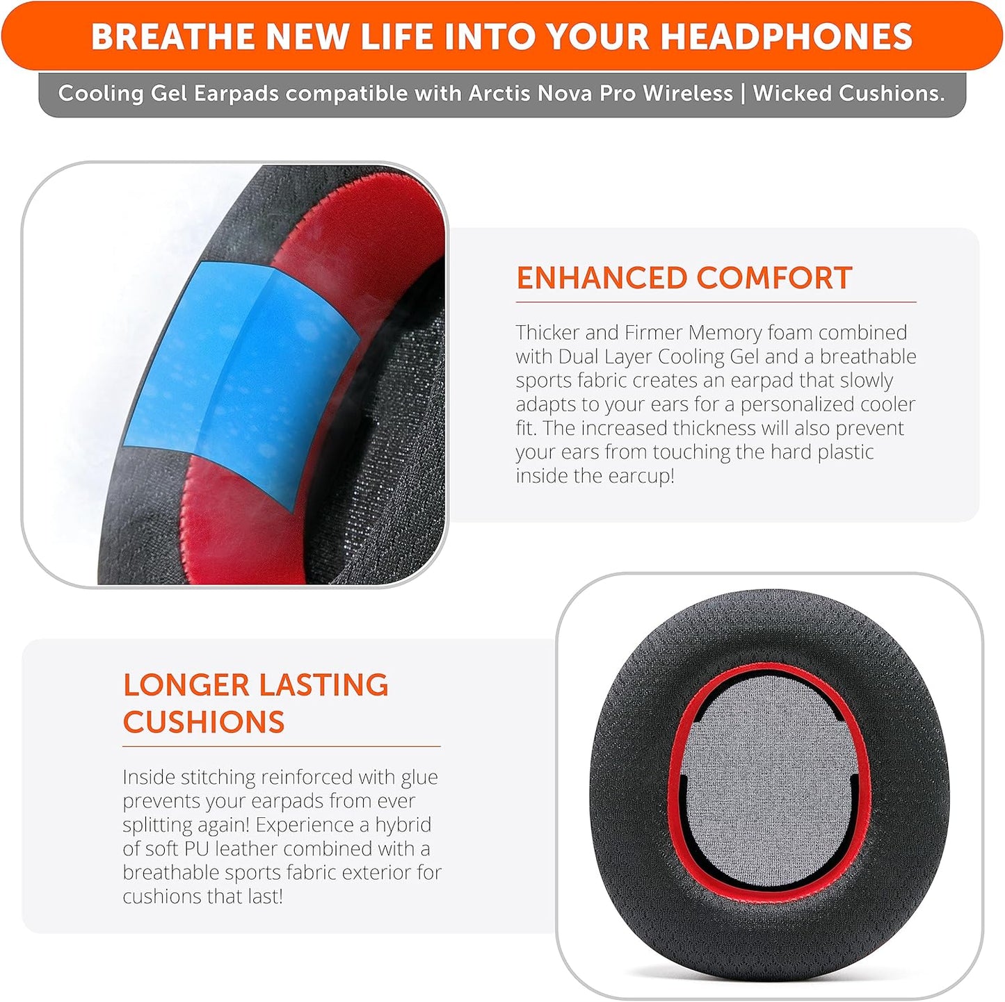 WC Freeze Nova Pro Wireless - Cooling Gel Earpads for Arctis Nova Pro Wireless ONLY (Doesn’t Fit Other Models), Made by Wicked Cushions, Improved Durability, Thickness & Sound Isolation | Black