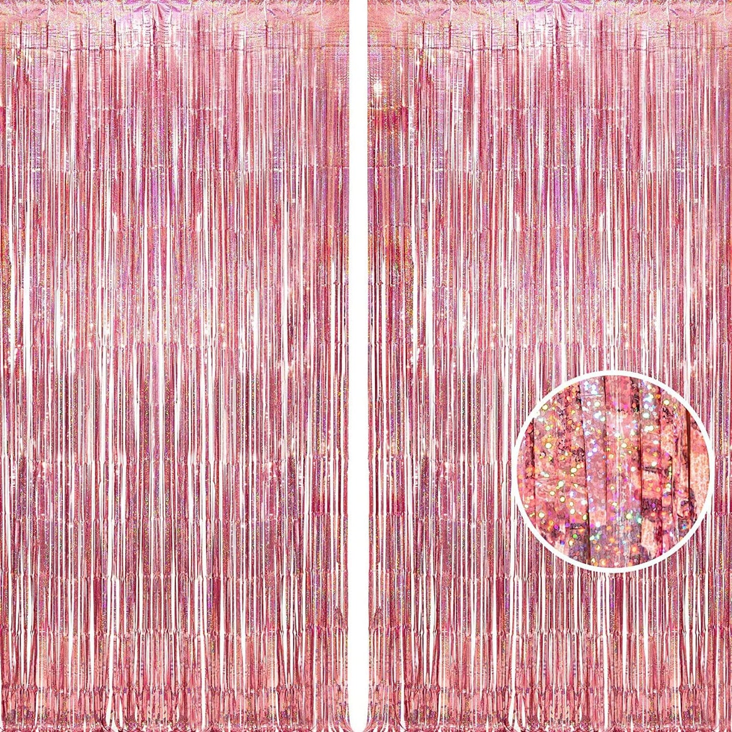 BRAVESHINE Pink Glitter Tinsel Foil Fringe Curtain - 2 Pcs 3.2x8.2 ft Metallic Party Supplies Photo Backdrop for Girl Princess Birthday Unicorn Bachelorette Butterfly Bridal Shower Party Decorations