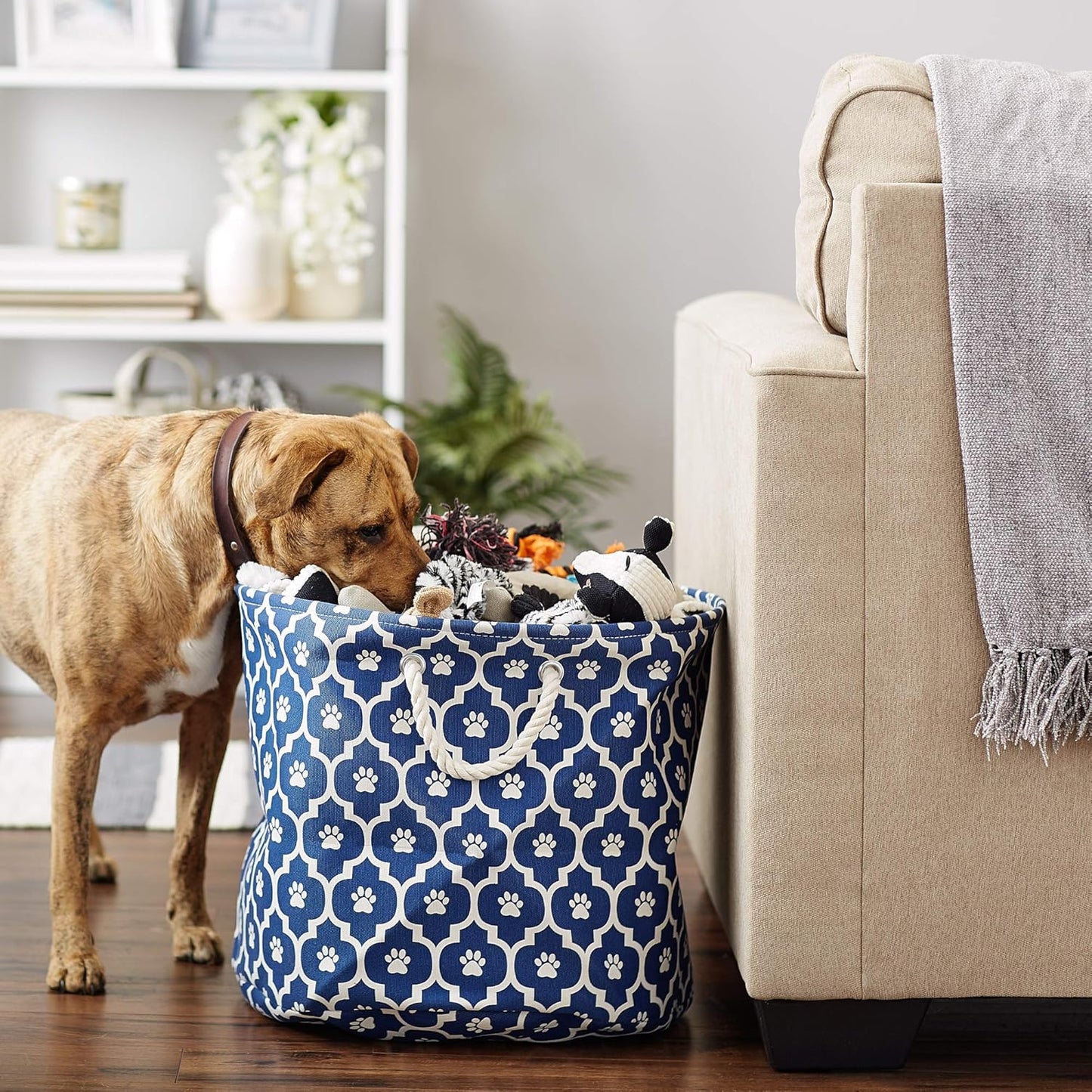 DII Bone Dry RoundSmall Pet Toy and Accessory Storage Bin, 12"(Dia) x9(H), Collapsible Organizer Storage Basket for Home Decor, Pet Toy, Blankets, Leashes and Food-Gray Stripes